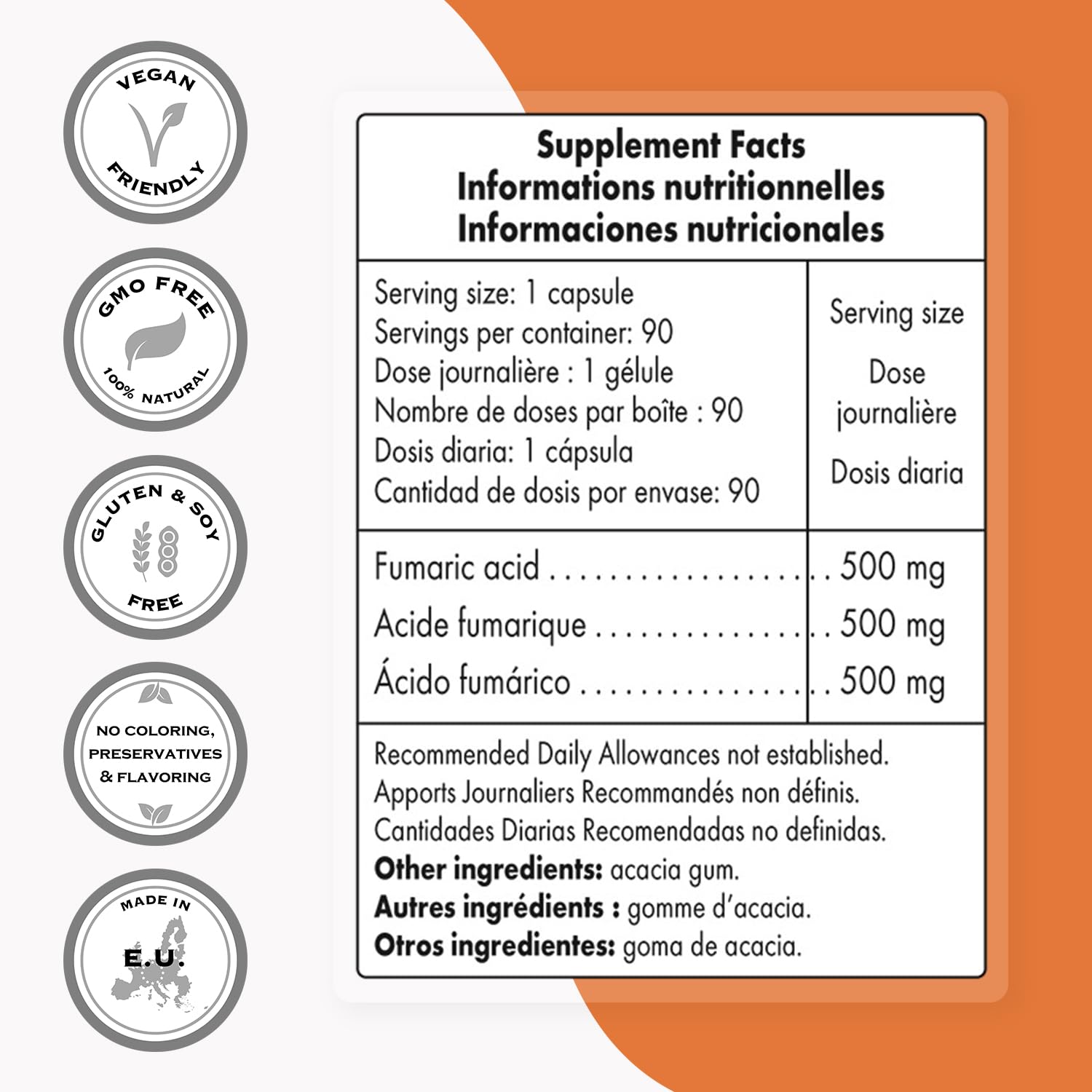 Foto 4 pulgar | Suplemento De Ácido Fumárico Supersmart 500 Mg 90 Cápsulas - Venta Internacional.