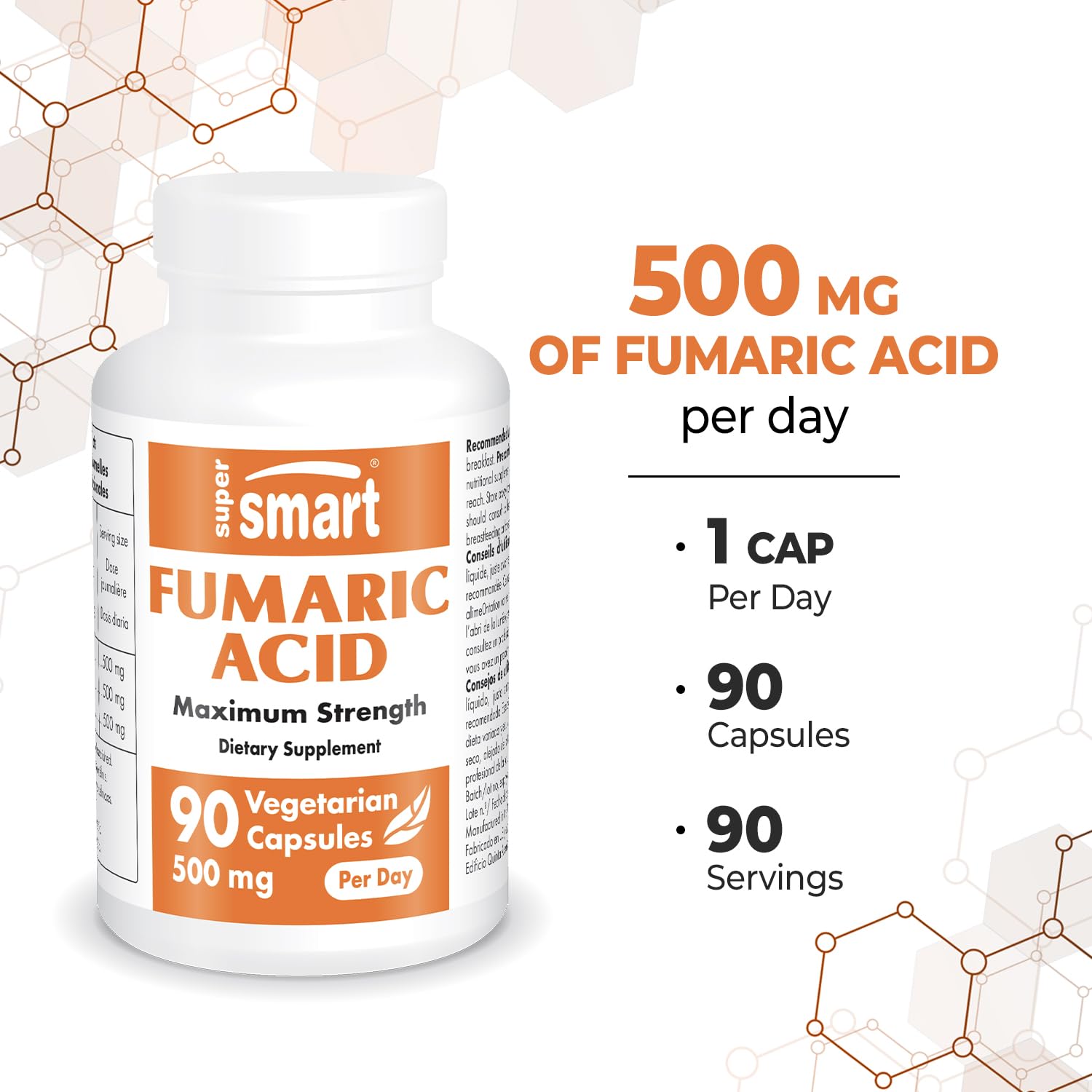 Foto 5 pulgar | Suplemento De Ácido Fumárico Supersmart 500 Mg 90 Cápsulas - Venta Internacional.