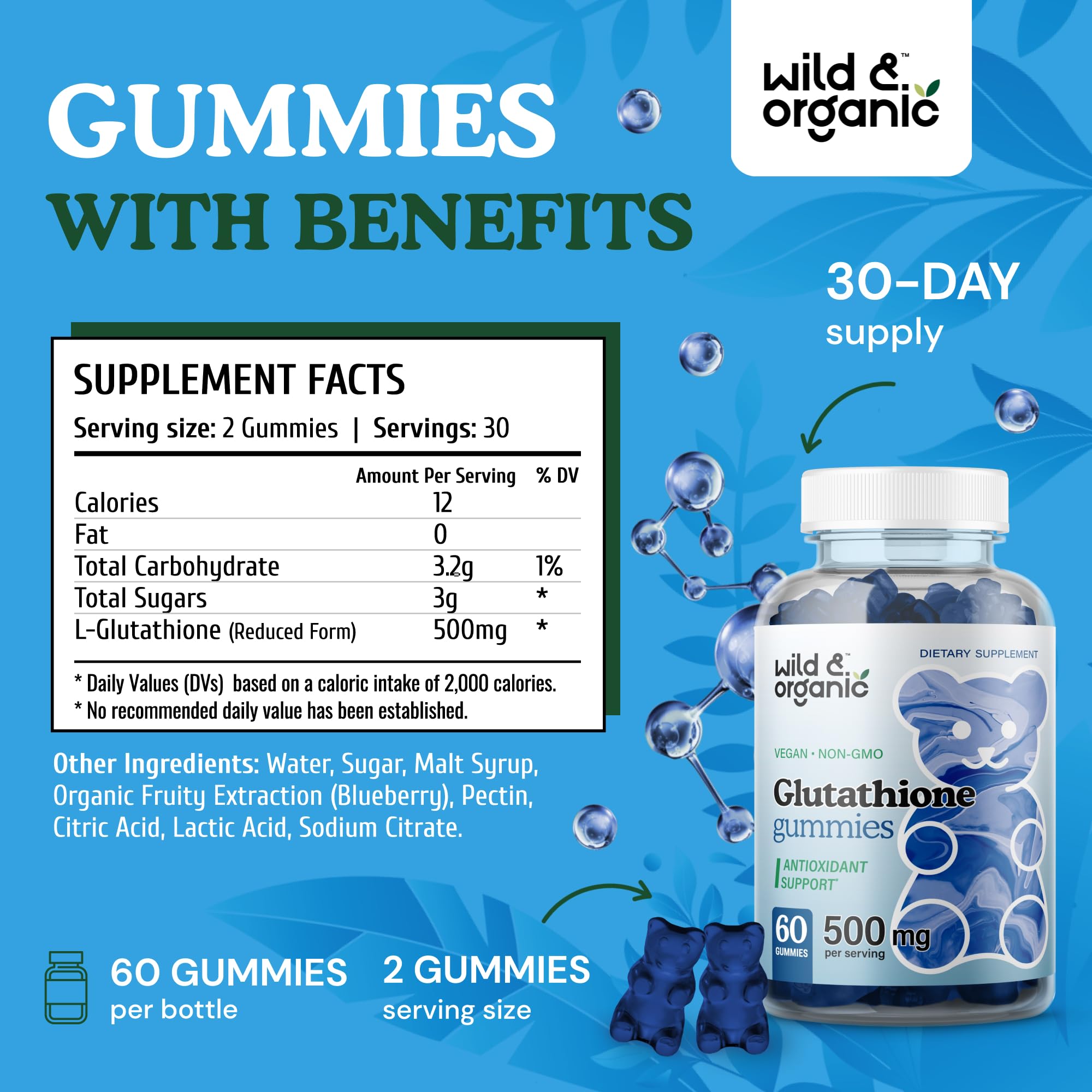 Foto 4 pulgar | Suplemento De Gomitas De Glutatión L Wild & Organic 500 Mg - Venta Internacional.