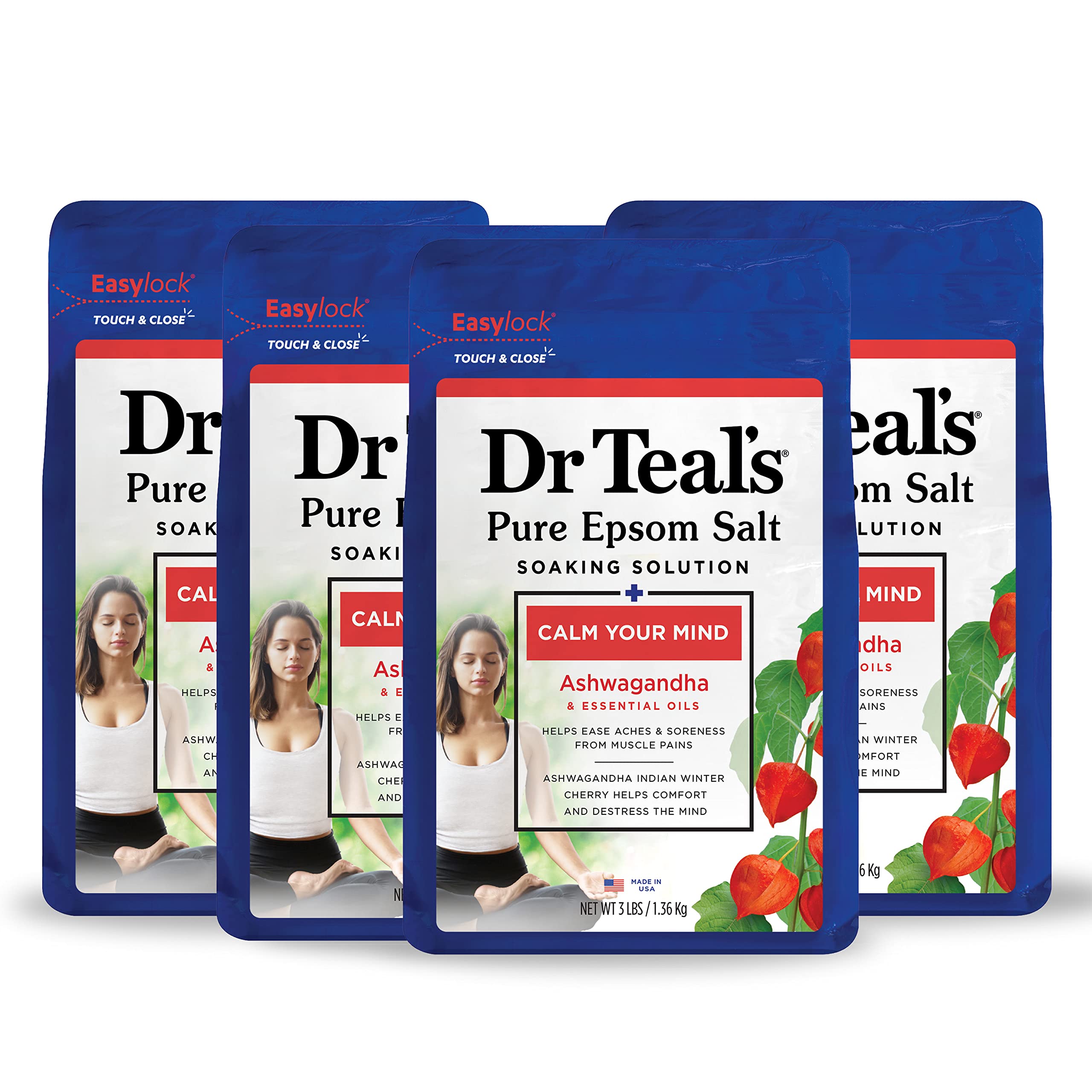 Foto 1 | Remojo De Sal De Epsom Y Magnesio Dr. Teal's Ashwagandha, 1,36 Kg X4 - Venta Internacional.