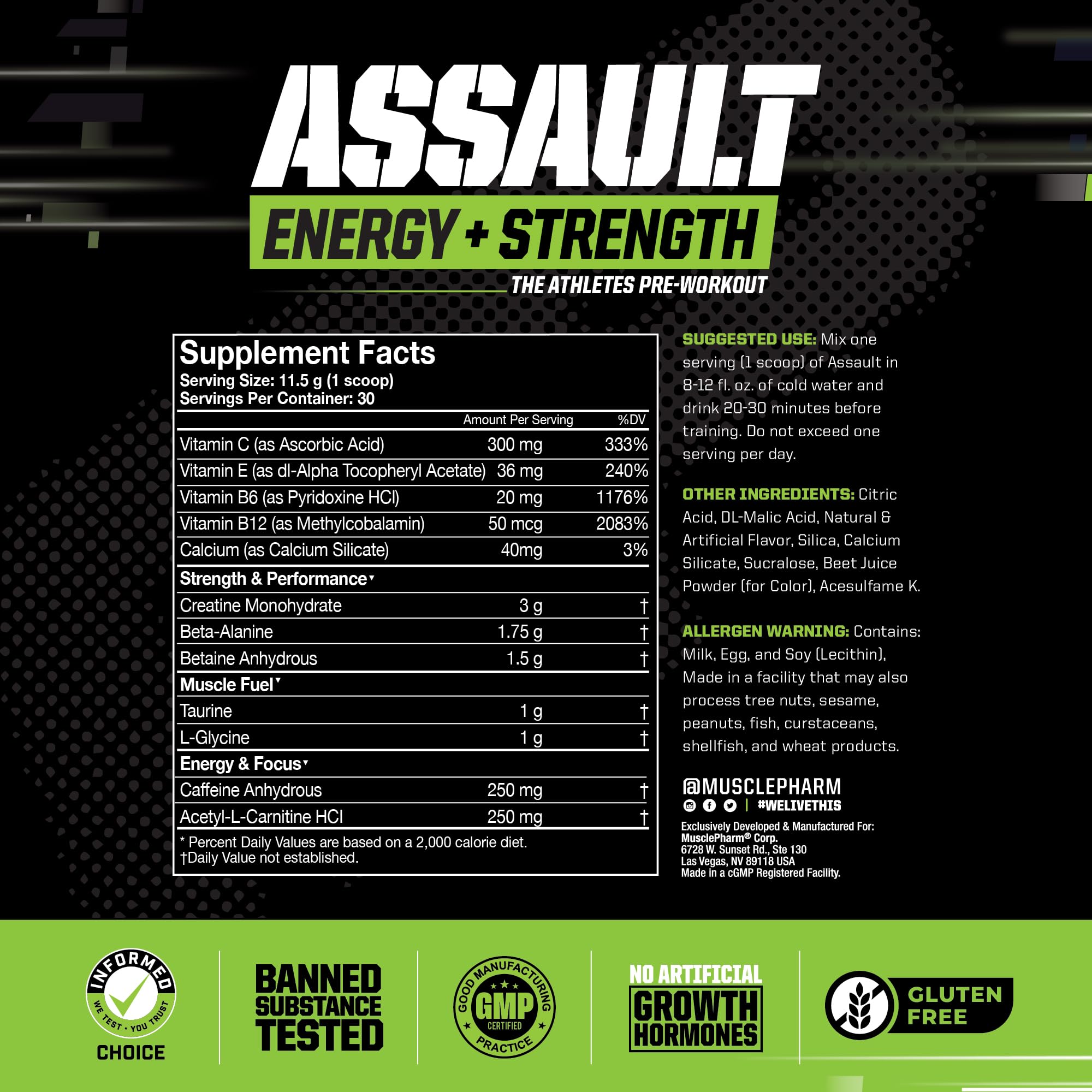 Foto 3 pulgar | Polvo Para Antes Del Entrenamiento Muscle Pharm Assault Energy Watermelon, 30 Porciones - Venta Internacional.