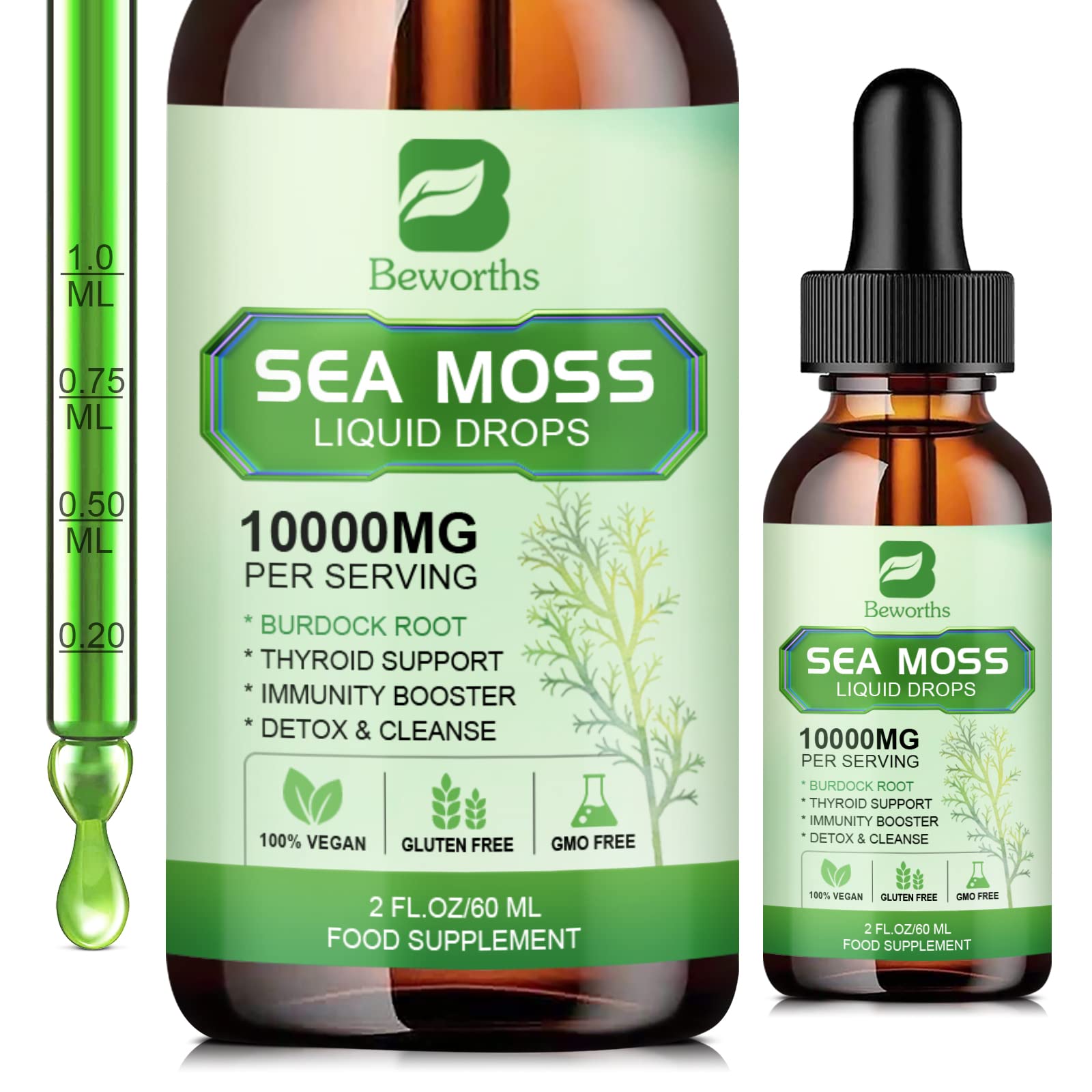 Foto 2 pulgar | Suplemento B Beworths Sea Moss 60 ml con Espirulina - Venta Internacional