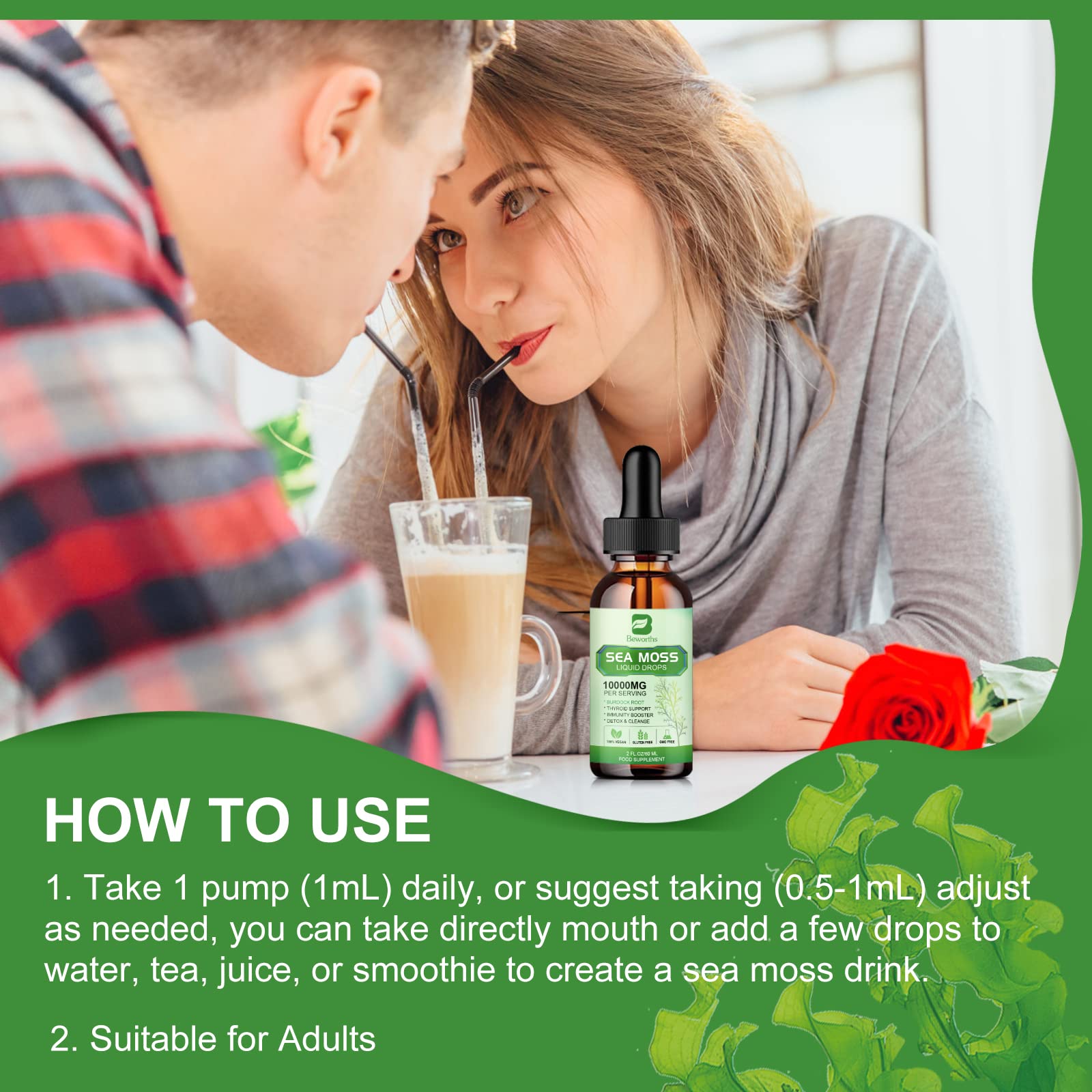 Foto 5 pulgar | Suplemento B Beworths Sea Moss 60 ml con Espirulina - Venta Internacional