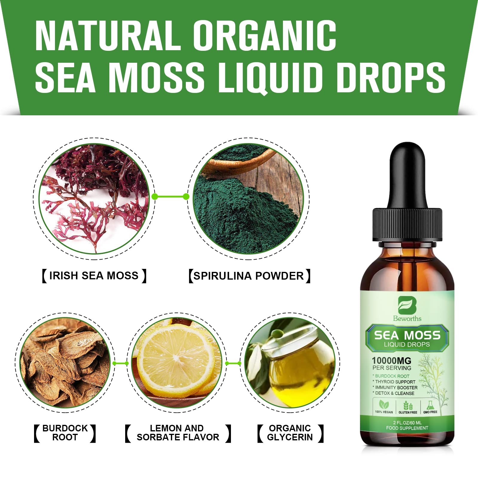 Foto 6 pulgar | Suplemento B Beworths Sea Moss 60 ml con Espirulina - Venta Internacional