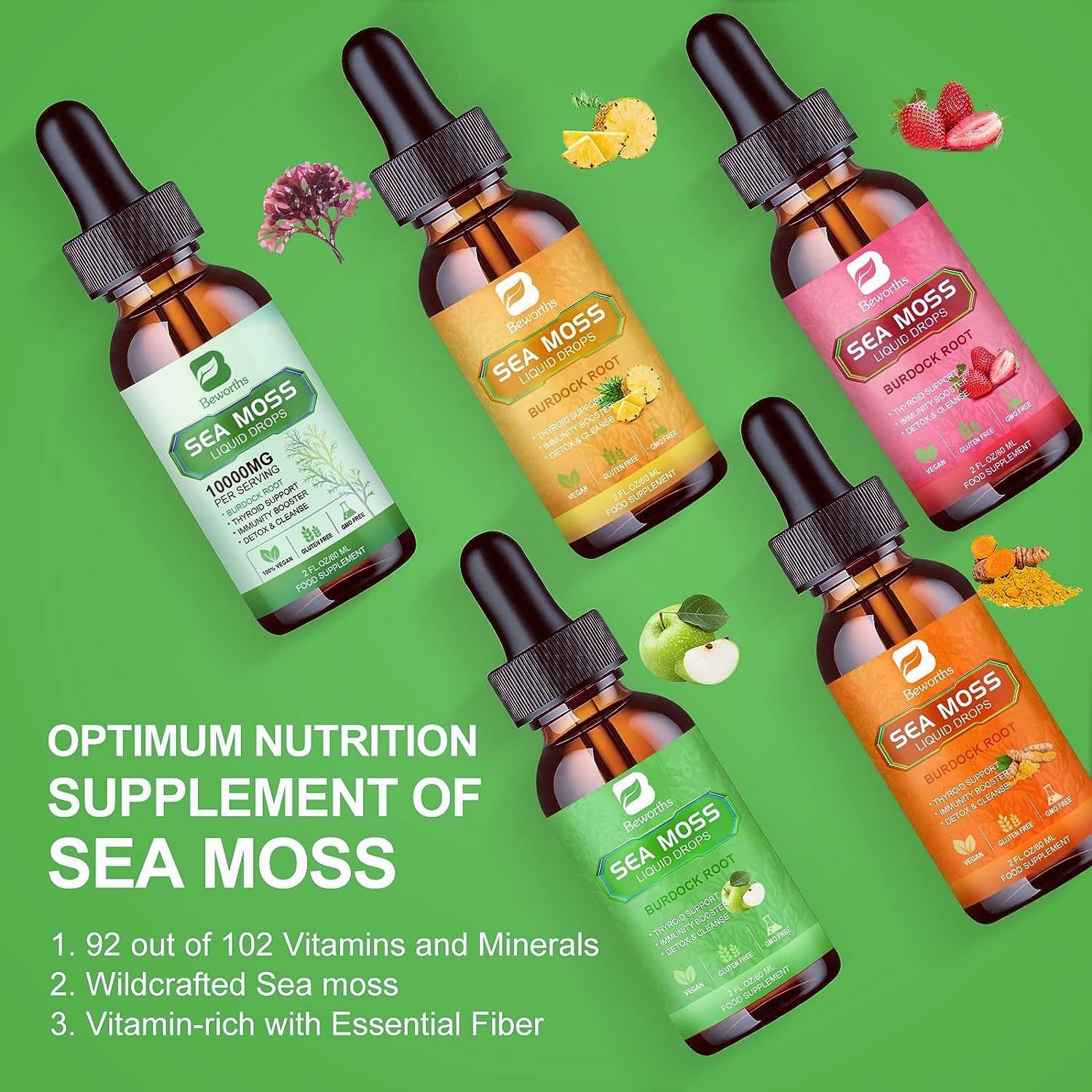 Foto 7 pulgar | Suplemento B Beworths Sea Moss 60 ml con Espirulina - Venta Internacional