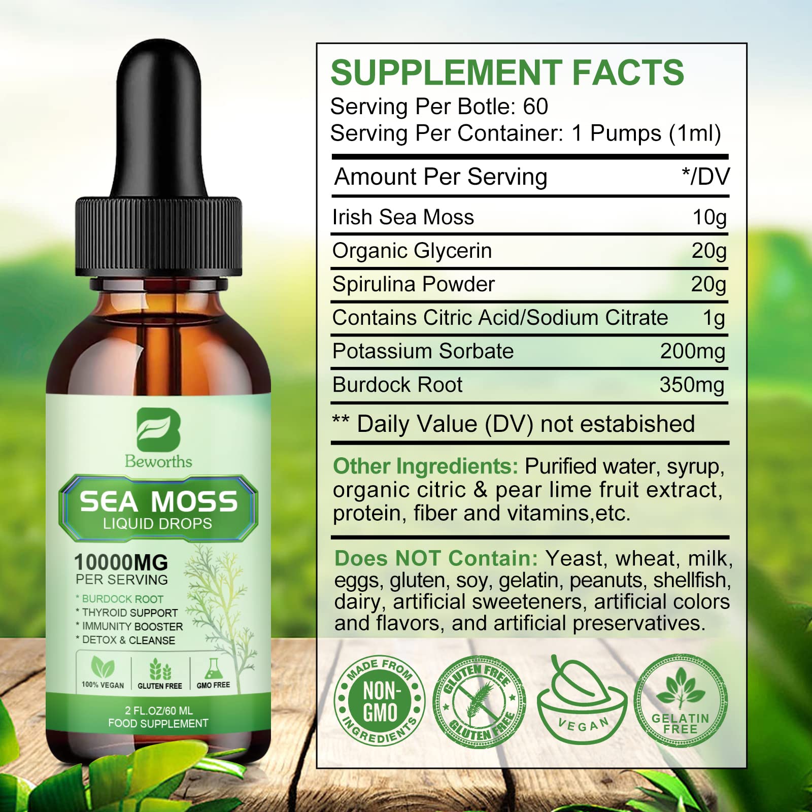 Foto 8 pulgar | Suplemento B Beworths Sea Moss 60 ml con Espirulina - Venta Internacional