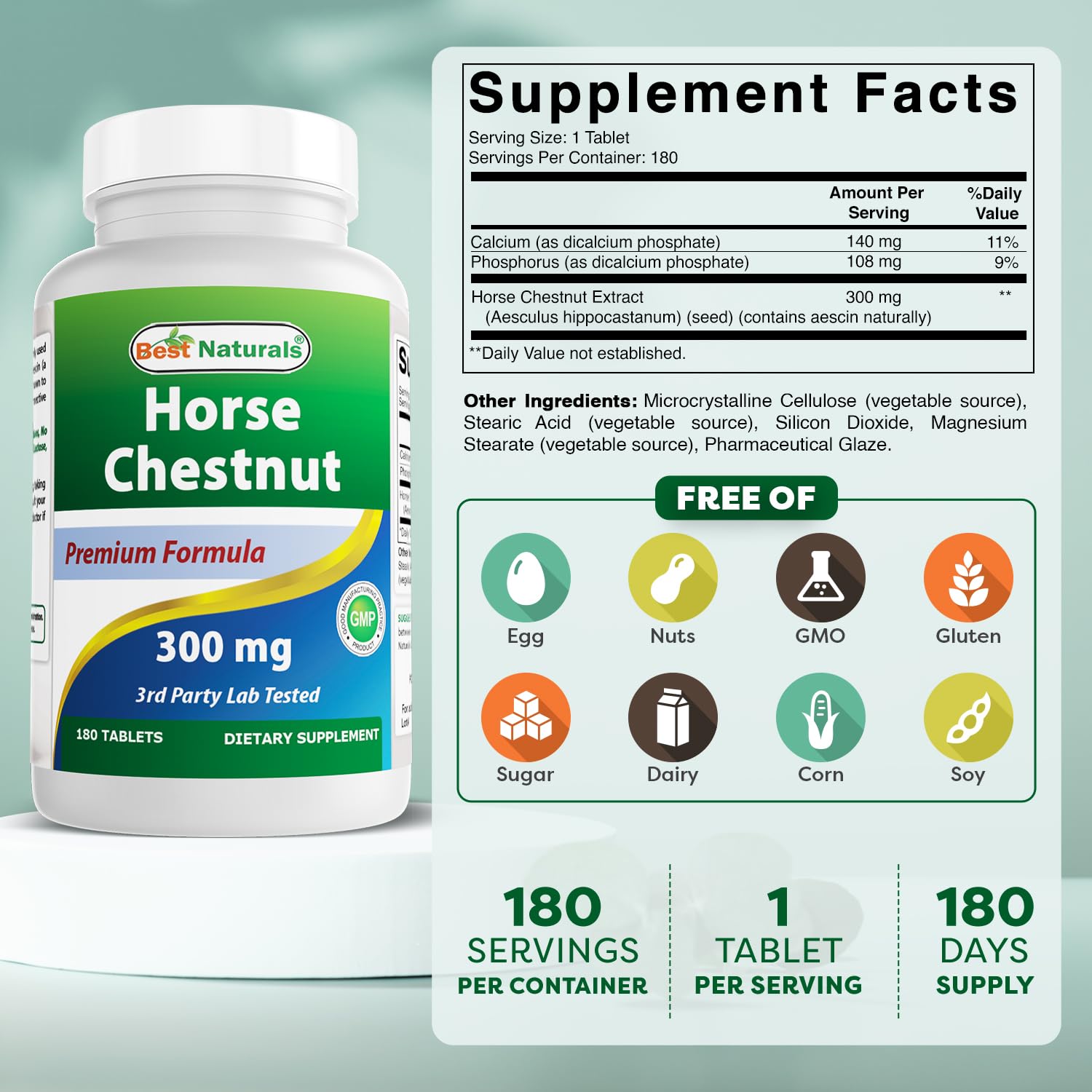 Foto 2 | Extracto De Castaño De Indias Supplement Best Naturals 300 Mg 180 Comprimidos - Venta Internacional.