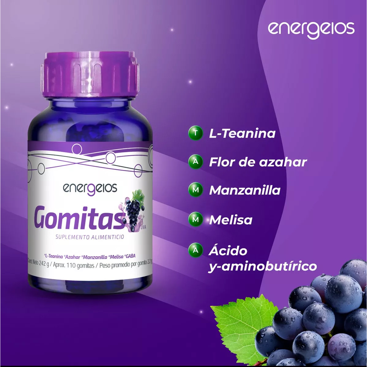 Foto 3 pulgar | Gomitas Relax Con Gaba Y L-teanina Kit Energeios Suplemento