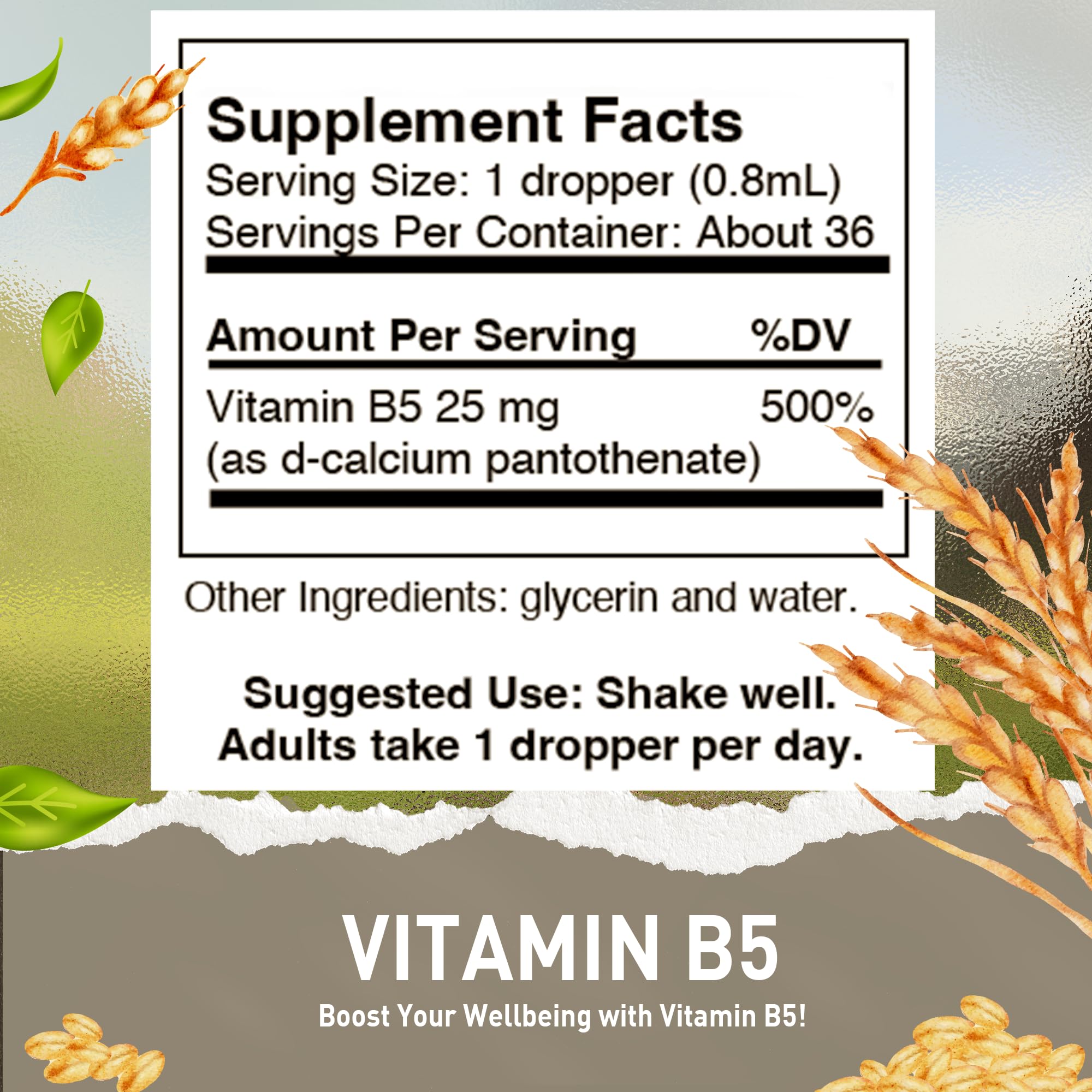 Foto 3 pulgar | Gotas De Ácido Pantoténico Con Vitamina B5, 30 Ml, Veganas - Venta Internacional.