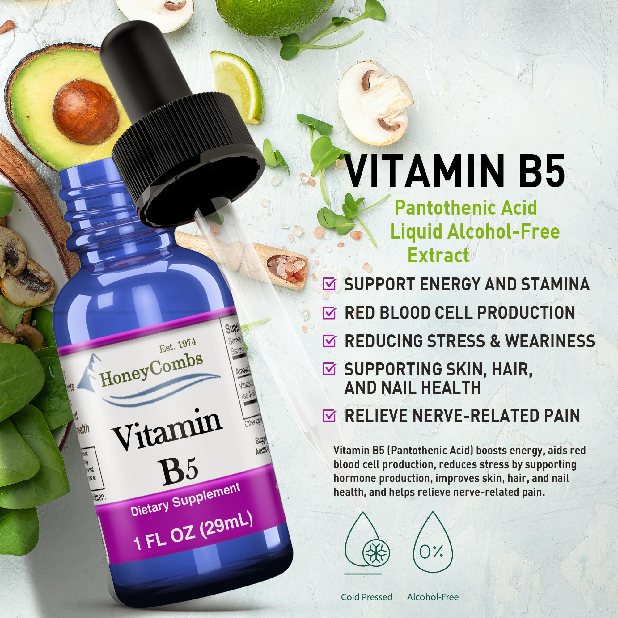 Foto 4 pulgar | Gotas De Ácido Pantoténico Con Vitamina B5, 30 Ml, Veganas - Venta Internacional.