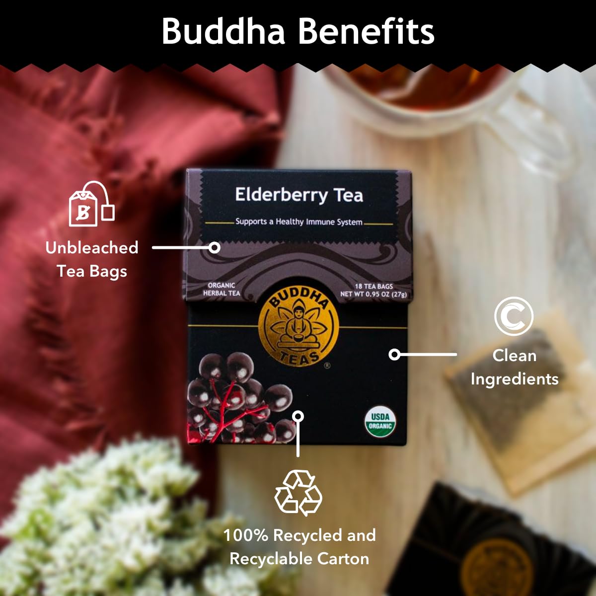 Foto 6 pulgar | Té De Hierbas Buddha Teas, Saúco Orgánico, 18 Bolsitas - Venta Internacional.