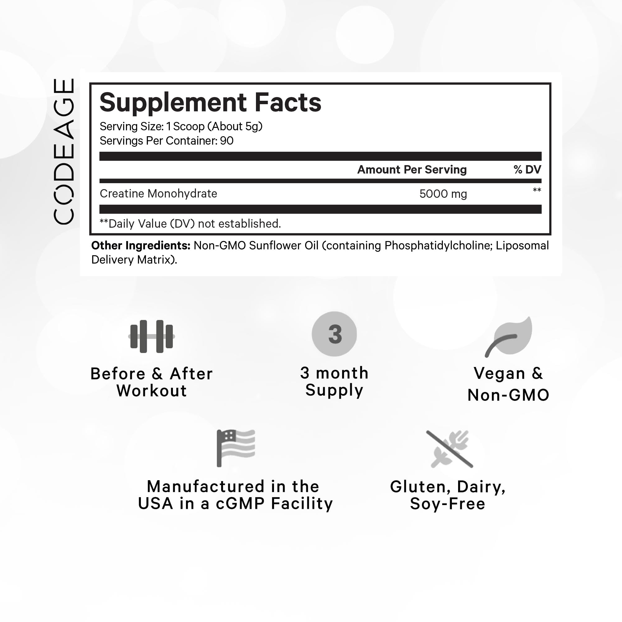 Foto 3 pulgar | Suplemento De Creatina Liposomal En Polvo Codeage 5000 Mg 90 Serv - Venta Internacional.