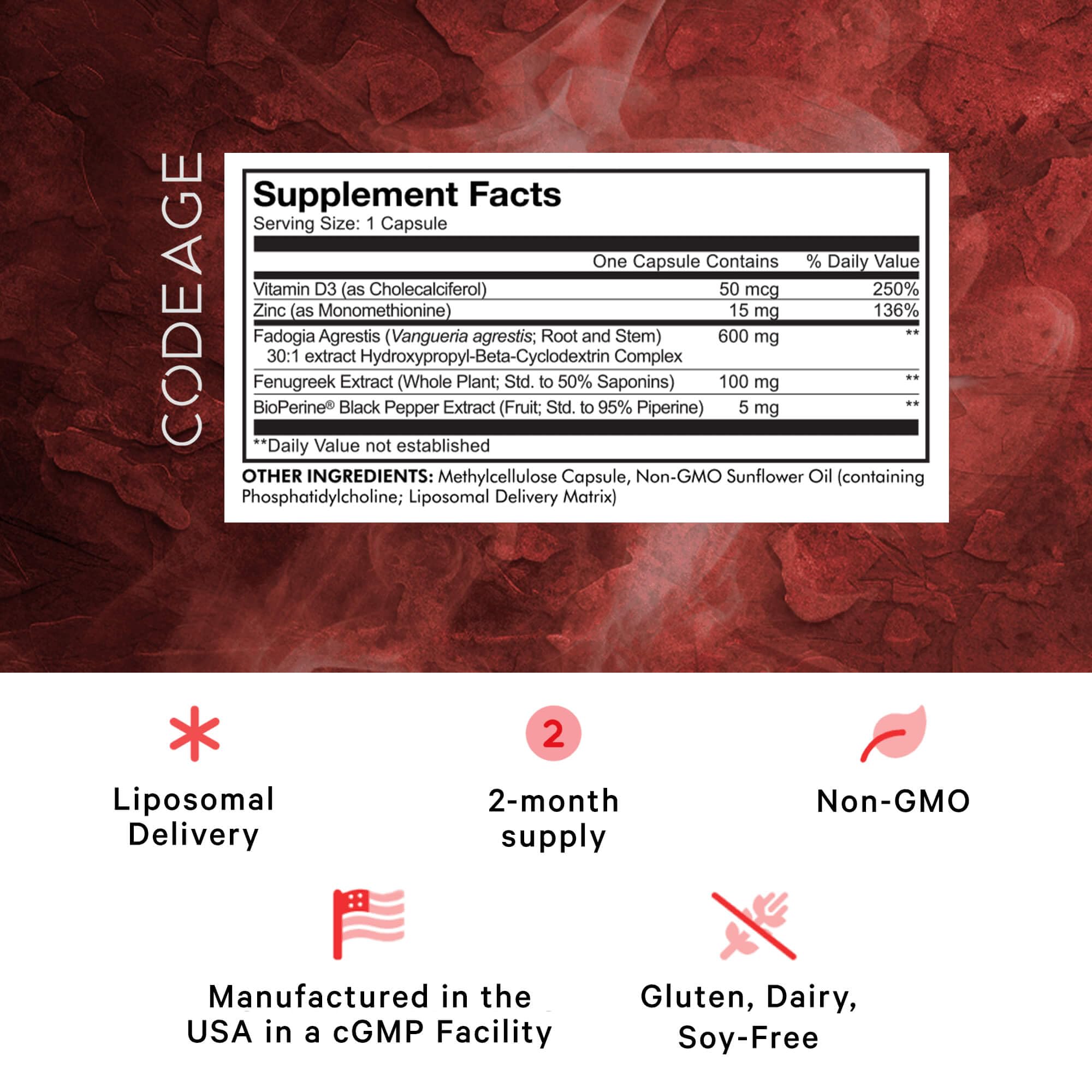 Foto 3 pulgar | Suplemento Codeage Liposomal Fadogia Agrestis 600 Mg 60 Cápsulas - Venta Internacional
