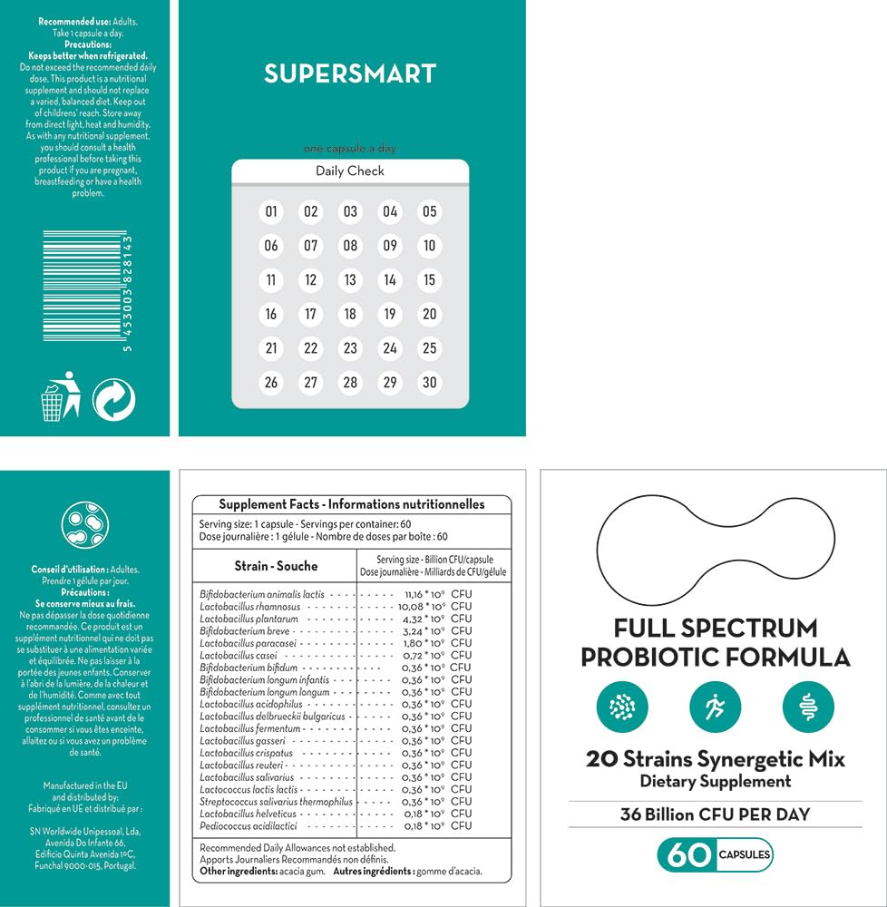 Foto 2 | Suplemento Probiótico De Espectro Completo Supersmart De 36 Mil Millones De Cfu - Venta Internacional.