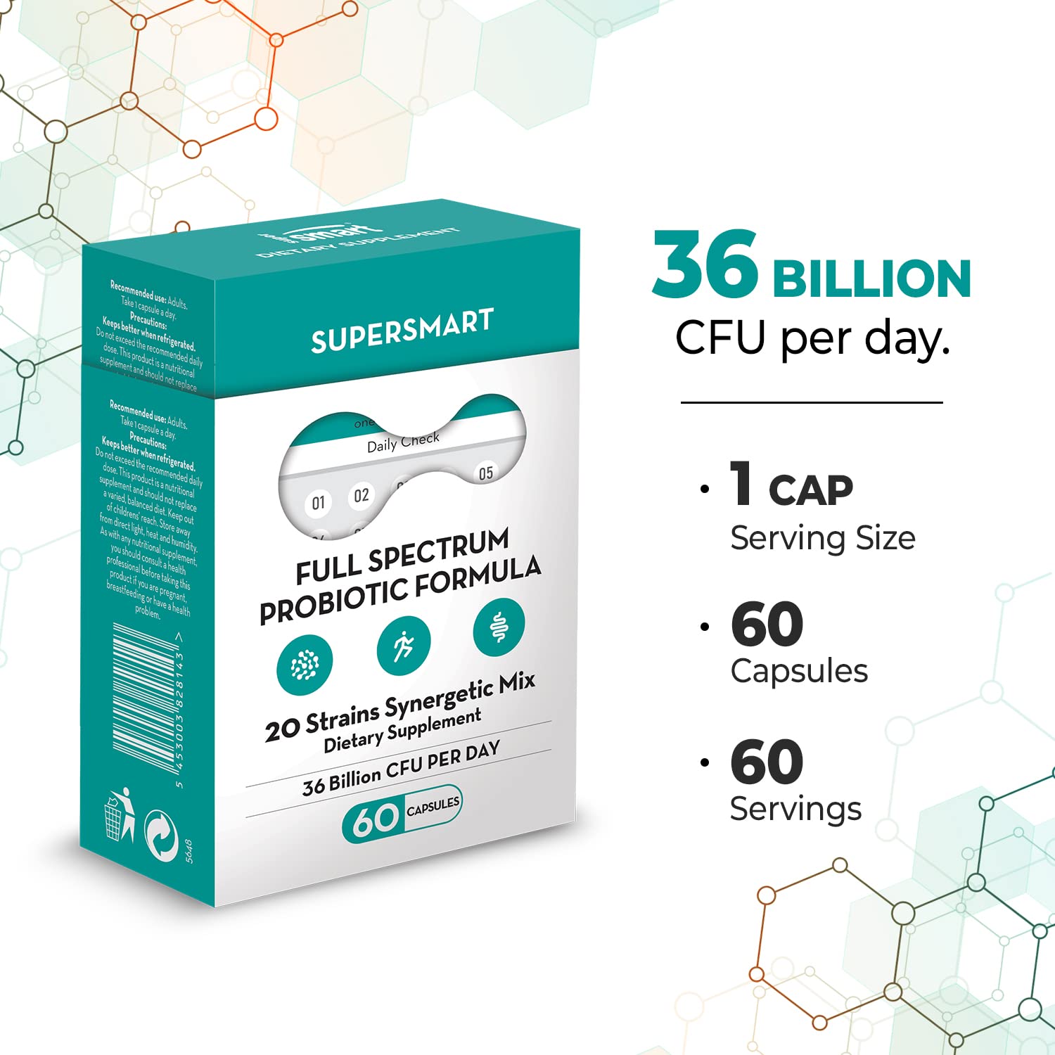 Foto 4 | Suplemento Probiótico De Espectro Completo Supersmart De 36 Mil Millones De Cfu - Venta Internacional.