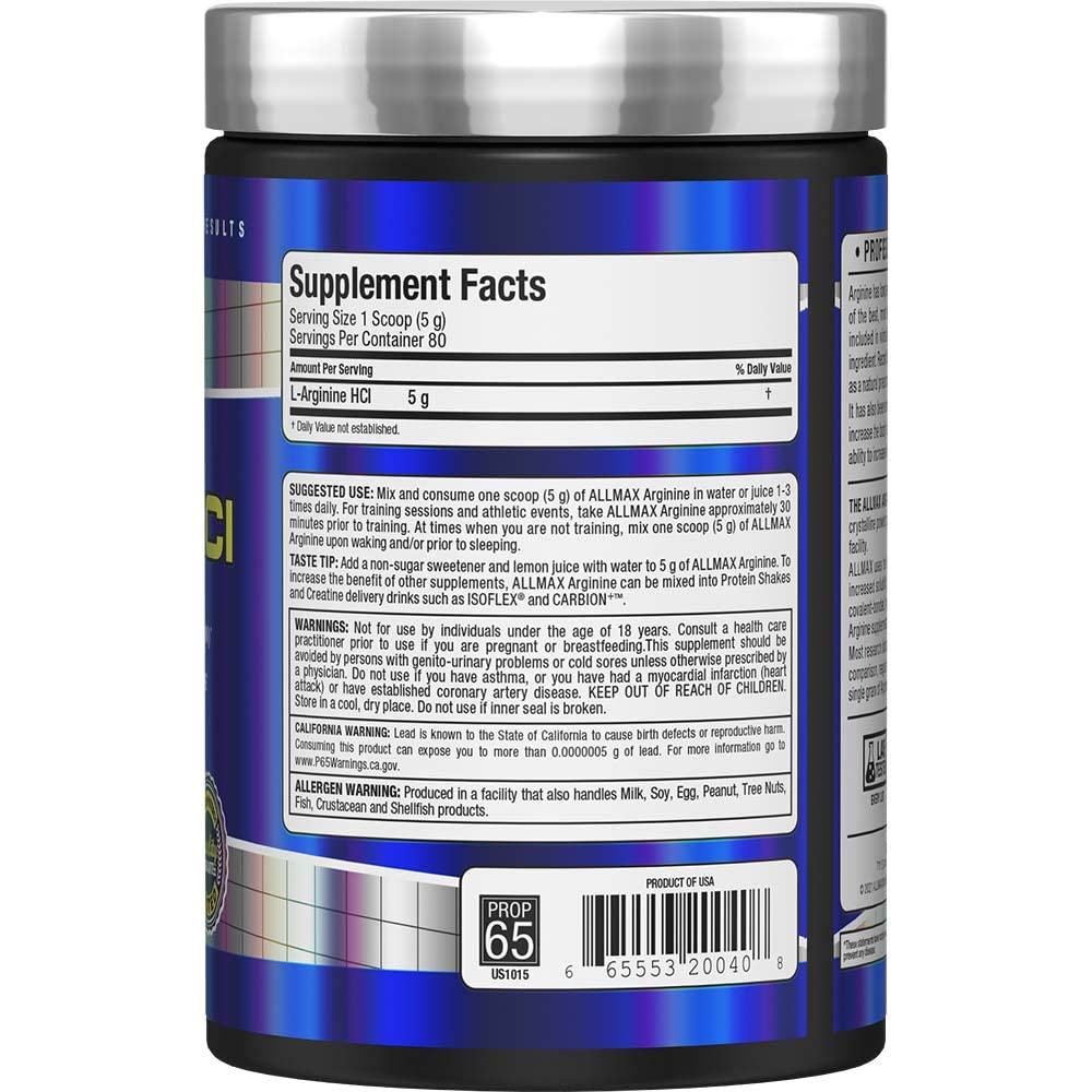 Foto 4 pulgar | Suplemento Allmax Nutrition En Polvo De Arginina 400 G - Venta Internacional.