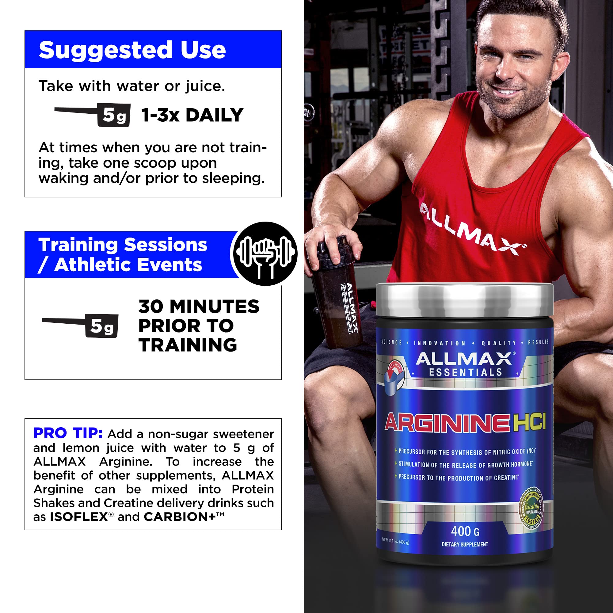 Foto 6 pulgar | Suplemento Allmax Nutrition En Polvo De Arginina 400 G - Venta Internacional.