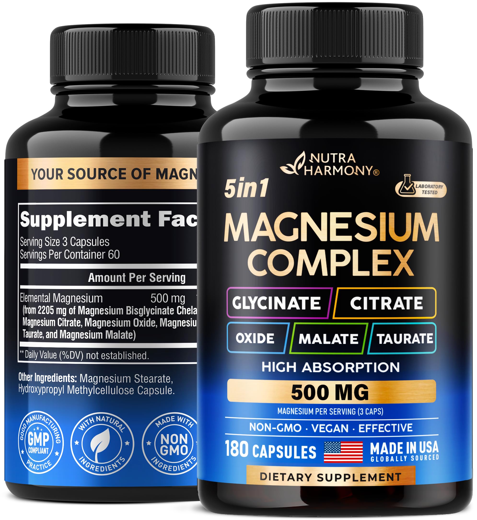 Foto 2 pulgar | Suplemento De Magnesio Nutraharmony, Complejo 5 En 1, 500 Mg, 180 Cápsulas - Venta Internacional.