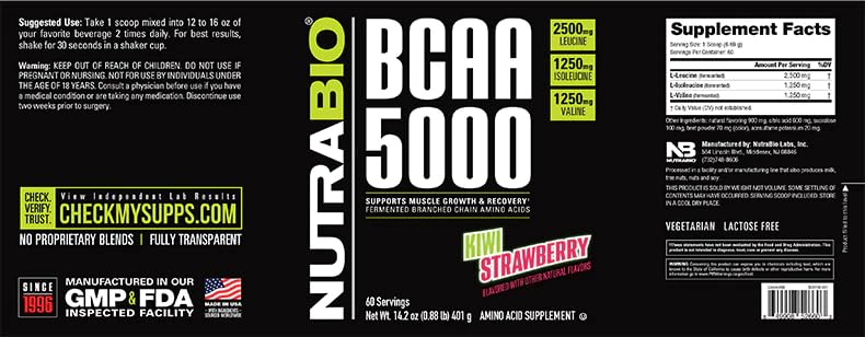 Foto 4 pulgar | BCAA en Polvo NutraBio BCAA 5000 Vegano Fermentado 60 Porciones - Venta Internacional