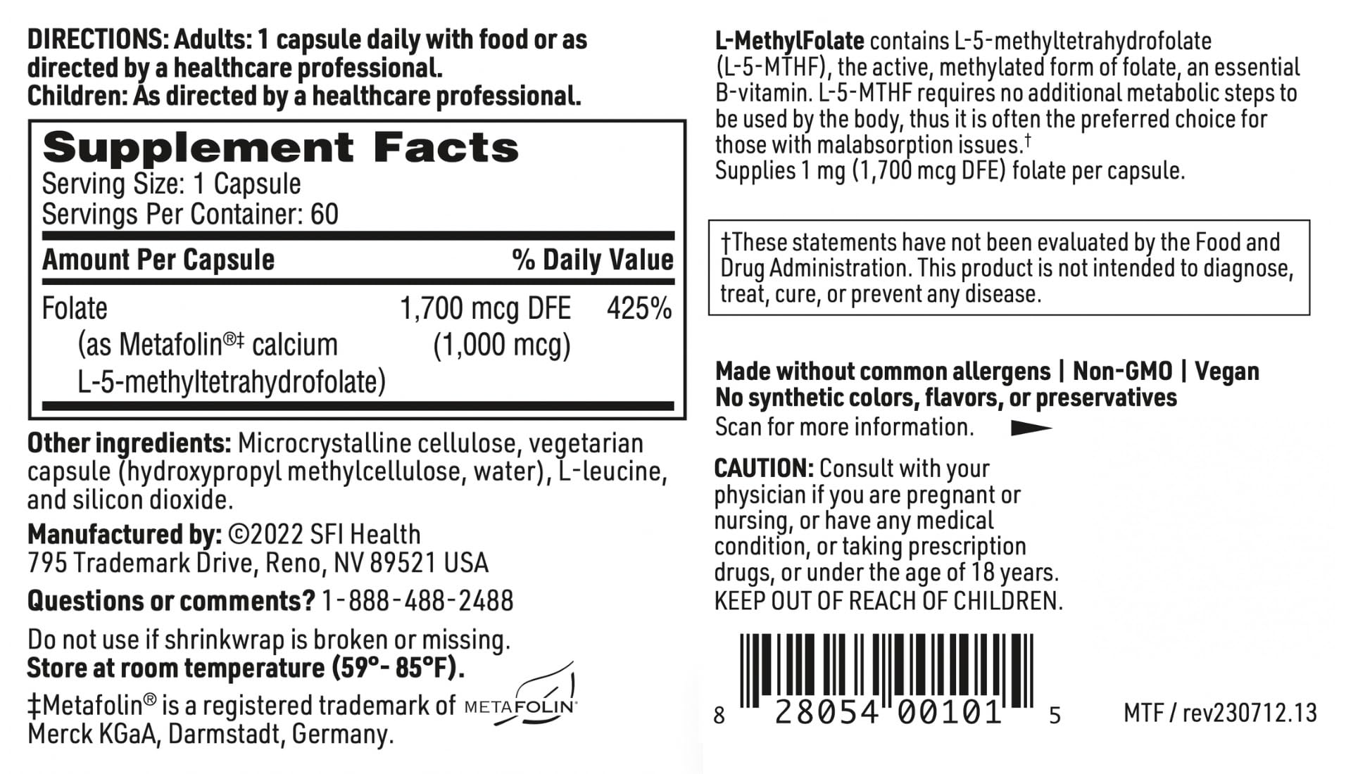 Foto 4 | Suplemento De L-metilfolato De Klaire Labs, 1 Mg De Folato, 60 Cápsulas - Venta Internacional.
