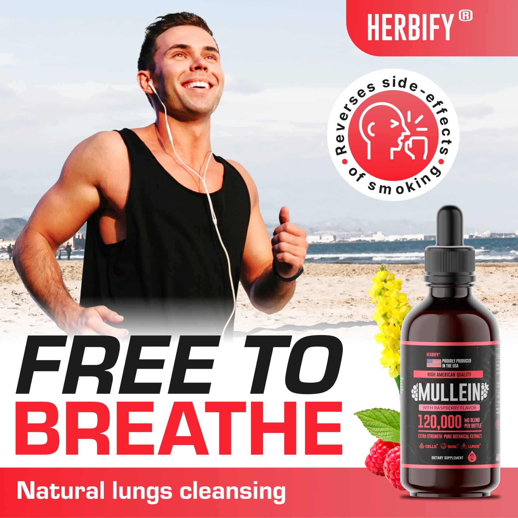 Foto 4 pulgar | Suplemento Herbify Mullein Drops Lung Cleanse, 120 Ml, Frambuesa - Venta Internacional.