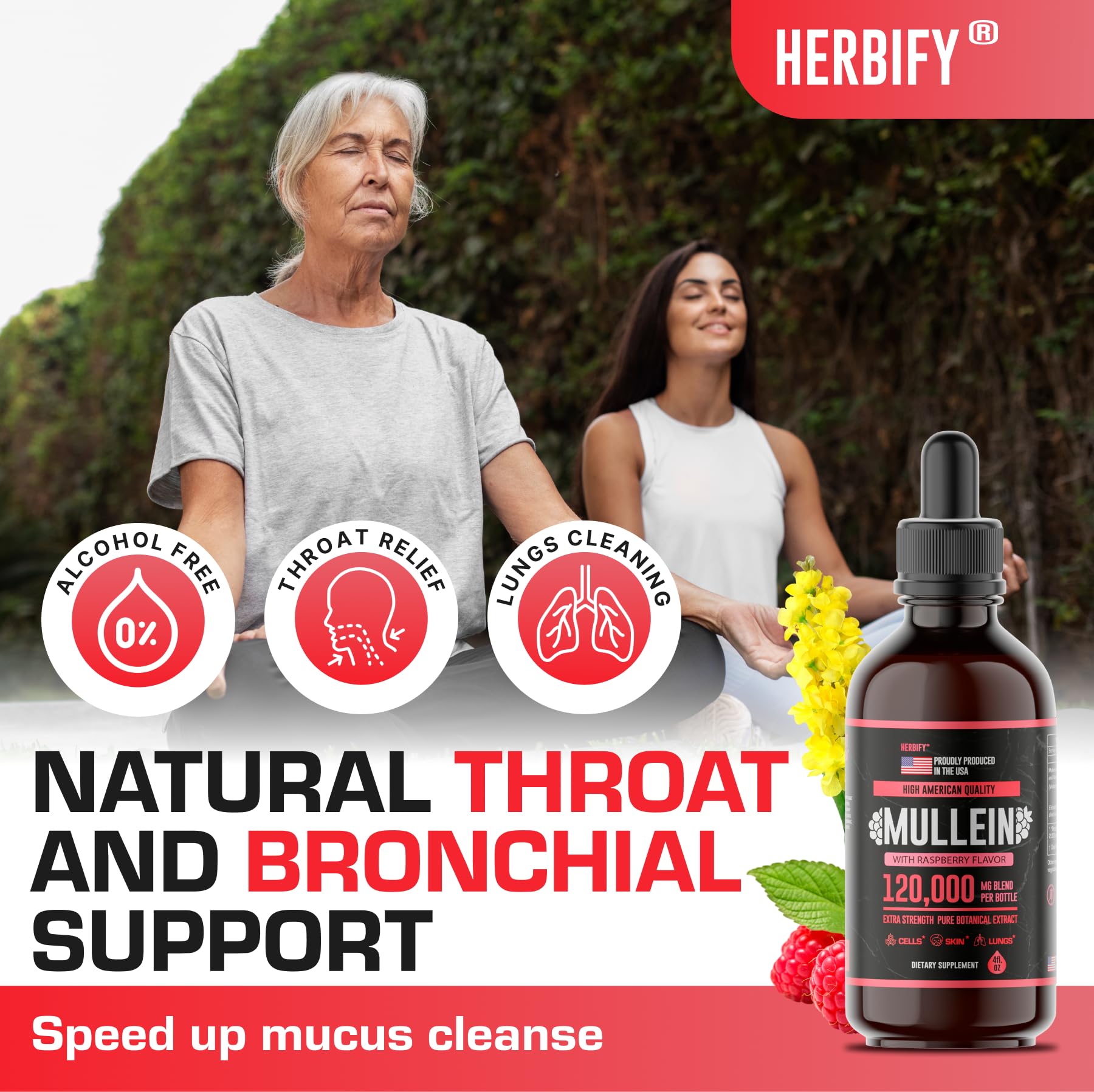 Foto 6 pulgar | Suplemento Herbify Mullein Drops Lung Cleanse, 120 Ml, Frambuesa - Venta Internacional.