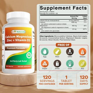 Foto 2 | Complementa El Calcio, Magnesio Y Zinc De Best Naturals Con Vitamina D3 - Venta Internacional.