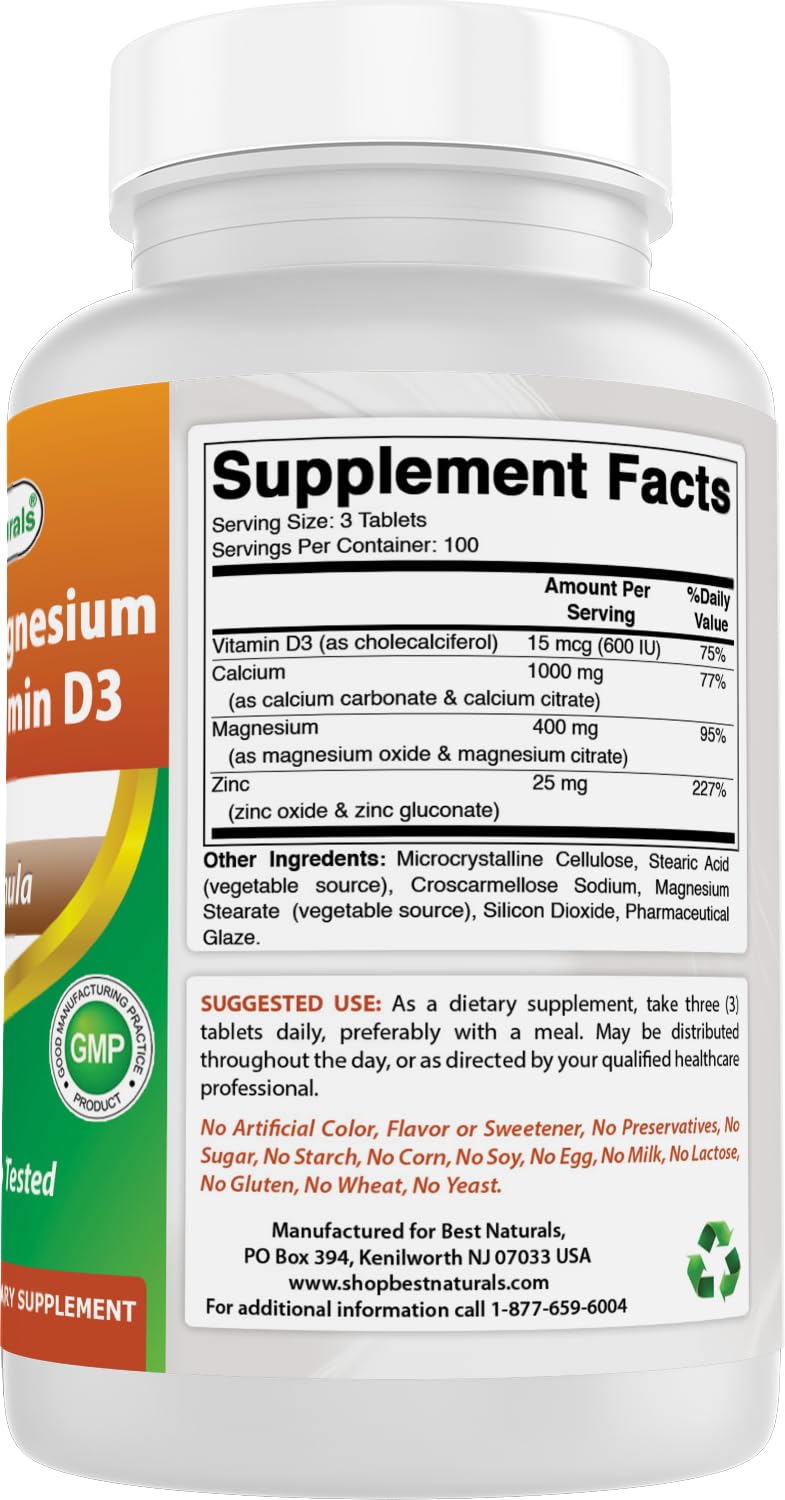 Foto 7 pulgar | Complementa El Calcio, Magnesio Y Zinc De Best Naturals Con Vitamina D3 - Venta Internacional.
