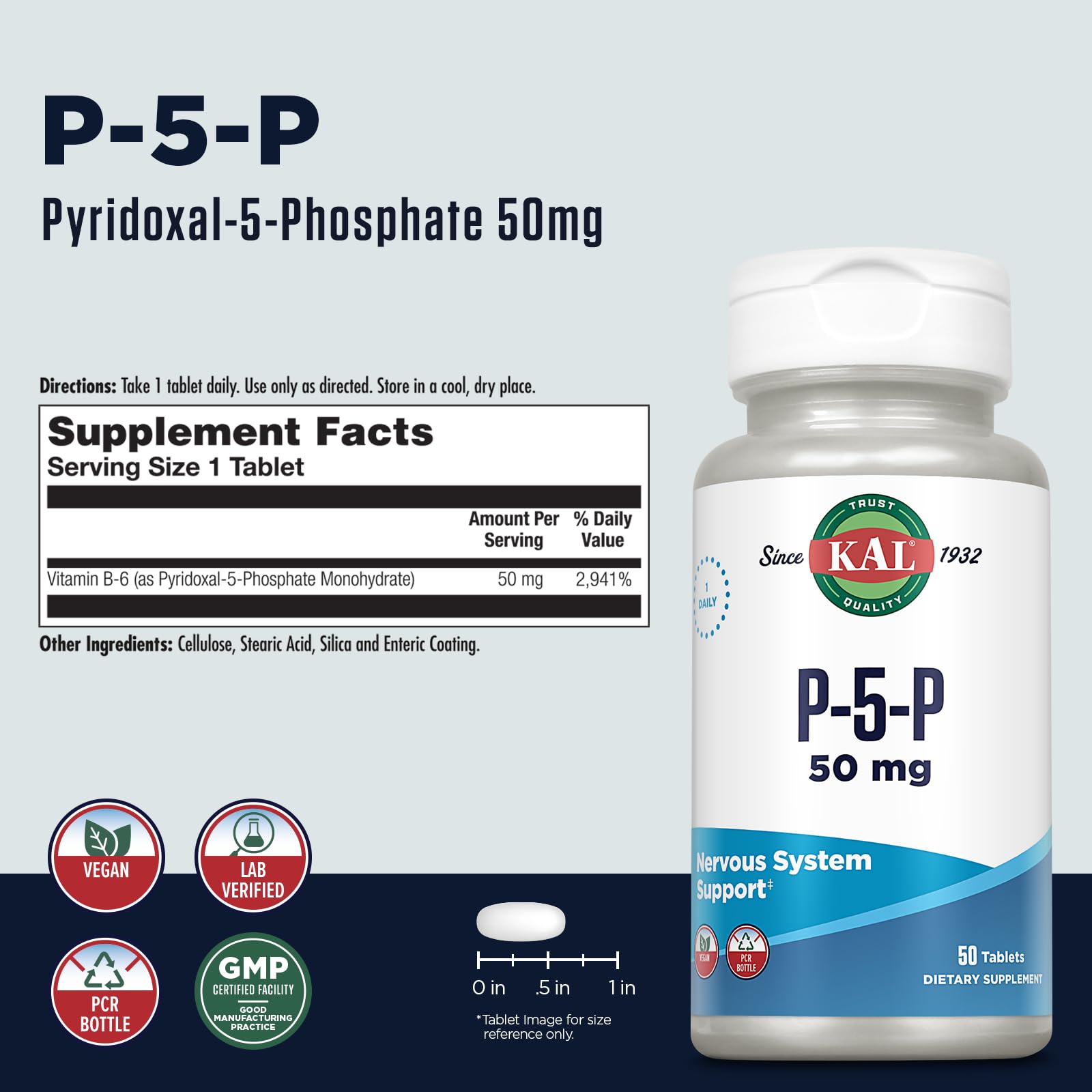 Foto 2 | Suplemento Kal B-6 Piridoxal-5-fosfato 50 Mg 50 Tabletas - Venta Internacional