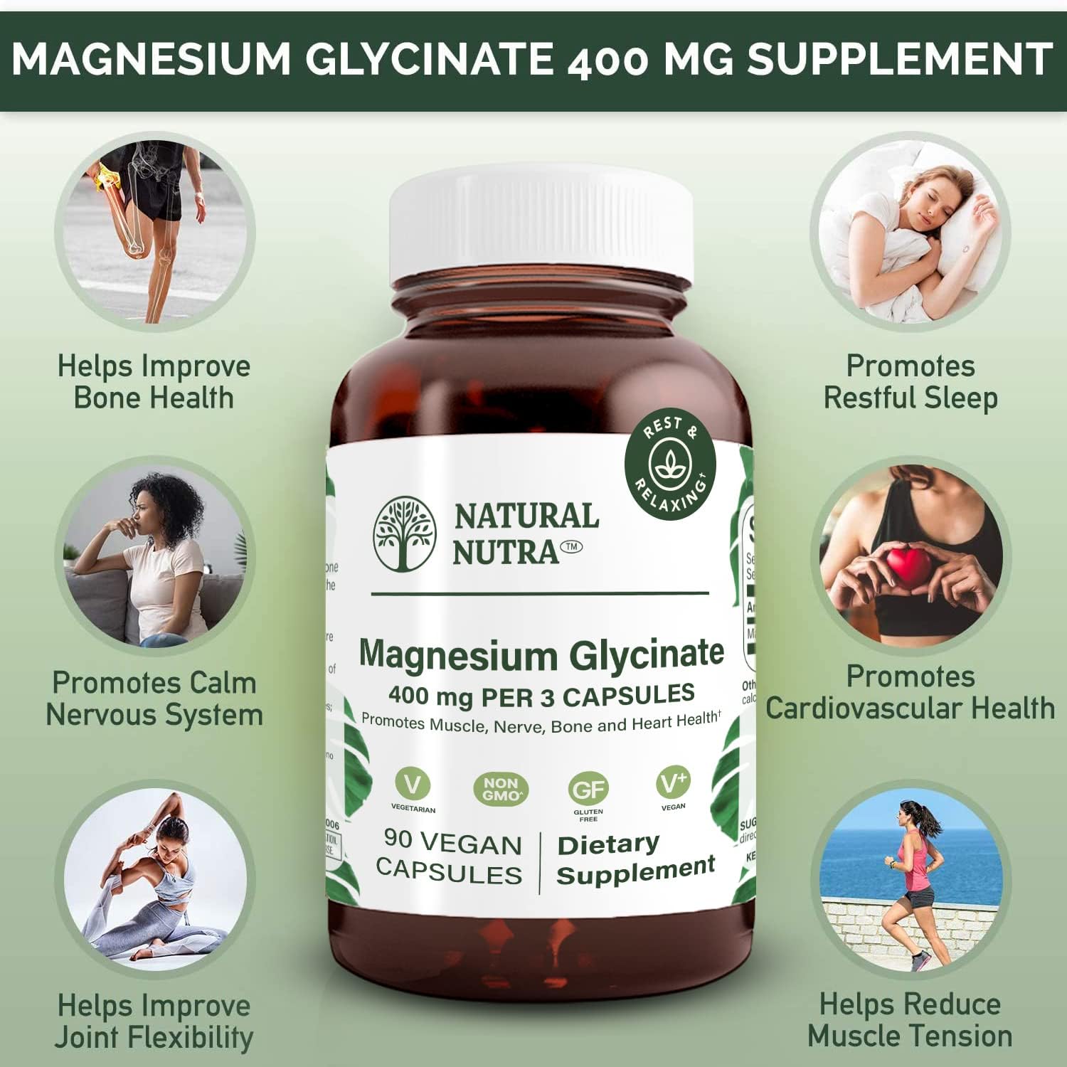 Foto 4 pulgar | Suplemento Natural De Glicinato De Magnesio Nutra 400 Mg 90 Cápsulas - Venta Internacional.