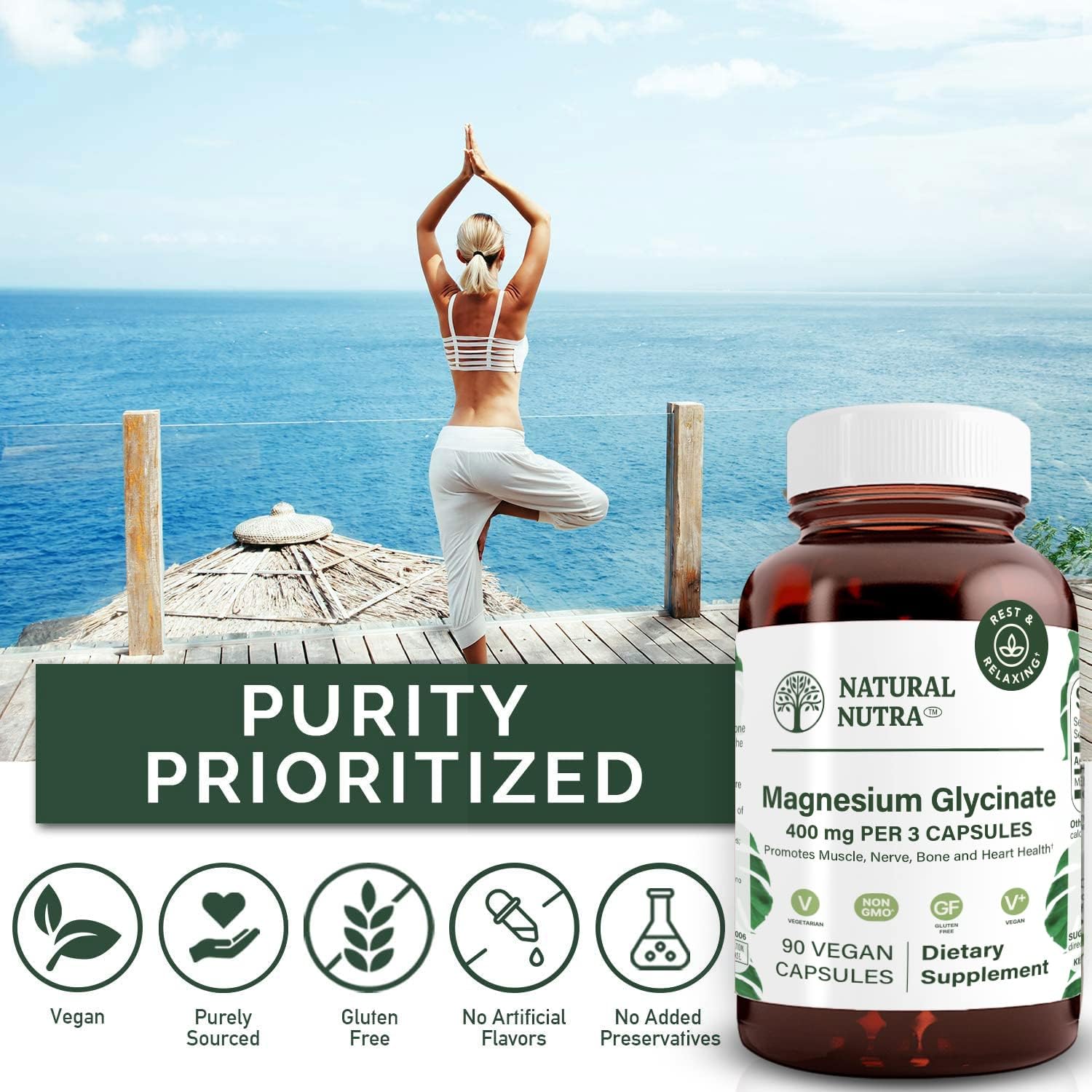 Foto 5 pulgar | Suplemento Natural De Glicinato De Magnesio Nutra 400 Mg 90 Cápsulas - Venta Internacional.