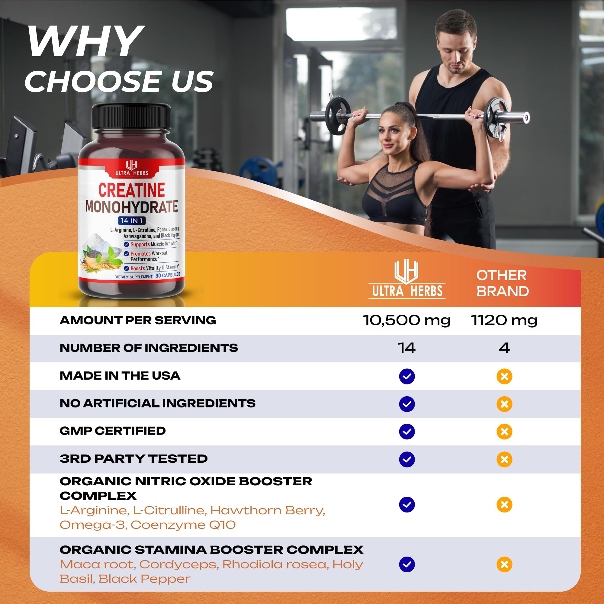 Foto 3 pulgar | Suplemento Ultra Herbs Ultra Creatina 9800 Mg Con Ginseng 4000 Mg - Venta Internacional.