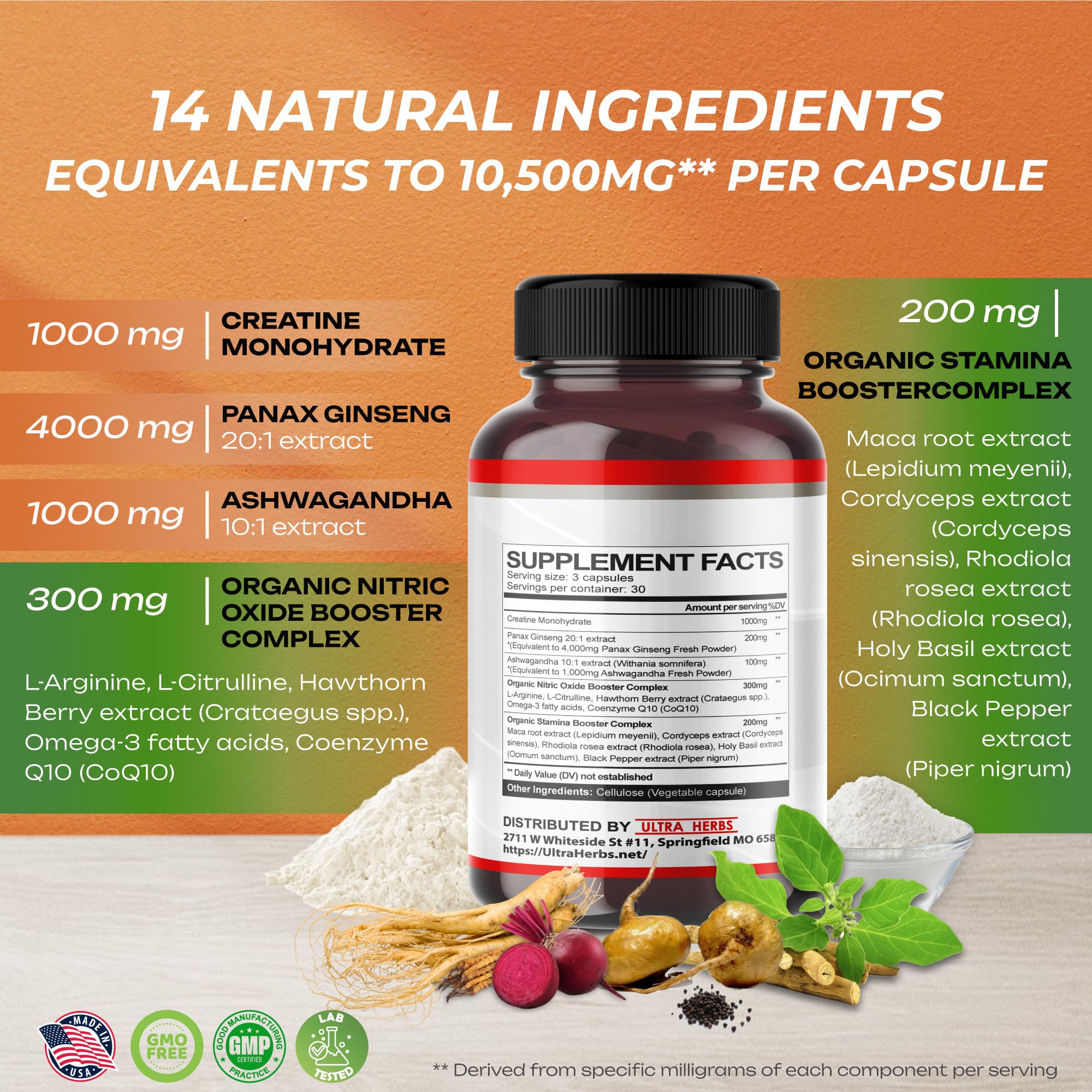 Foto 4 pulgar | Suplemento Ultra Herbs Ultra Creatina 9800 Mg Con Ginseng 4000 Mg - Venta Internacional.