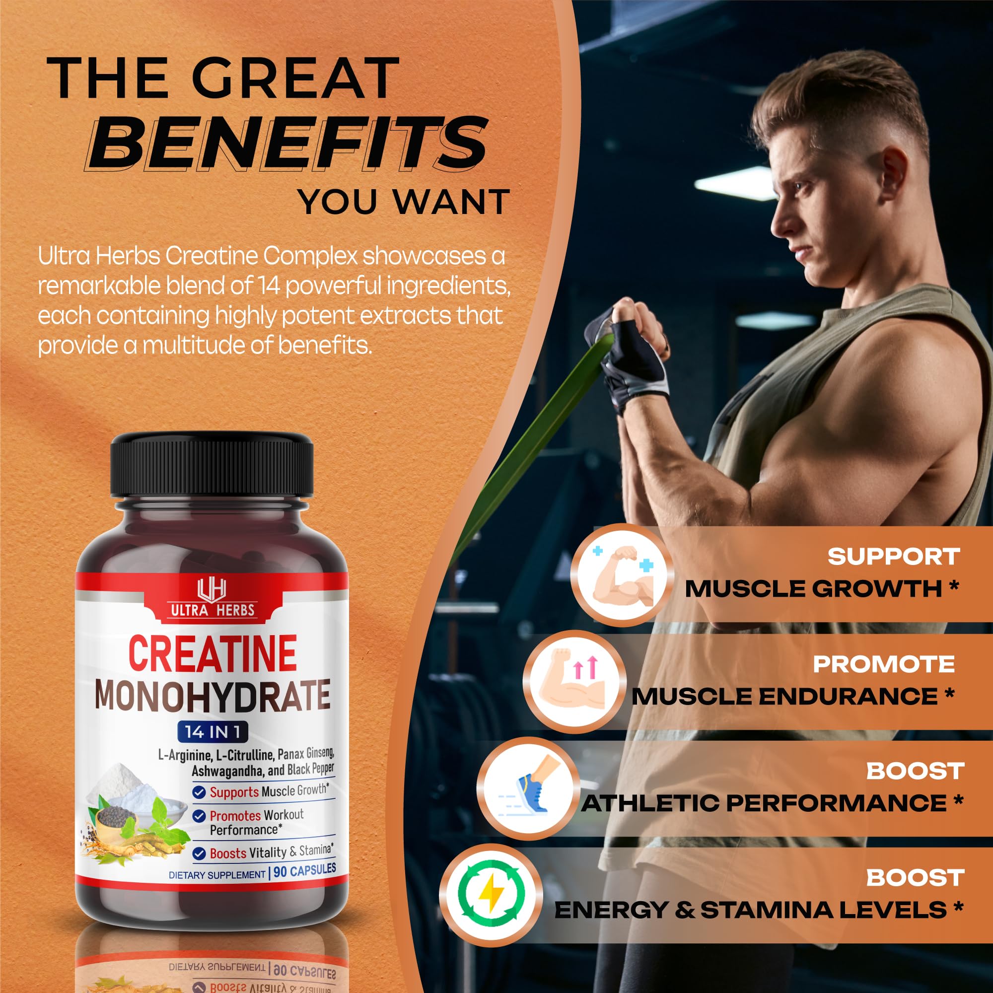 Foto 5 pulgar | Suplemento Ultra Herbs Ultra Creatina 9800 Mg Con Ginseng 4000 Mg - Venta Internacional.