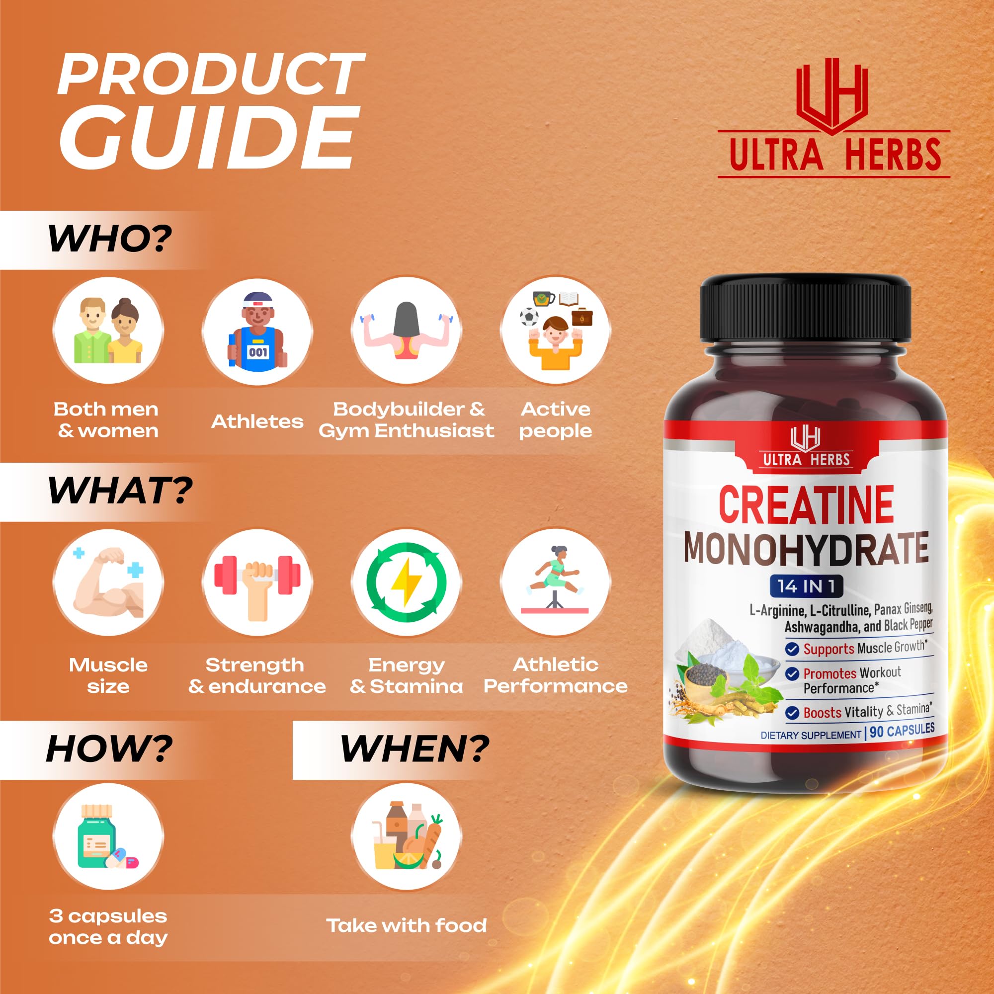 Foto 6 pulgar | Suplemento Ultra Herbs Ultra Creatina 9800 Mg Con Ginseng 4000 Mg - Venta Internacional.