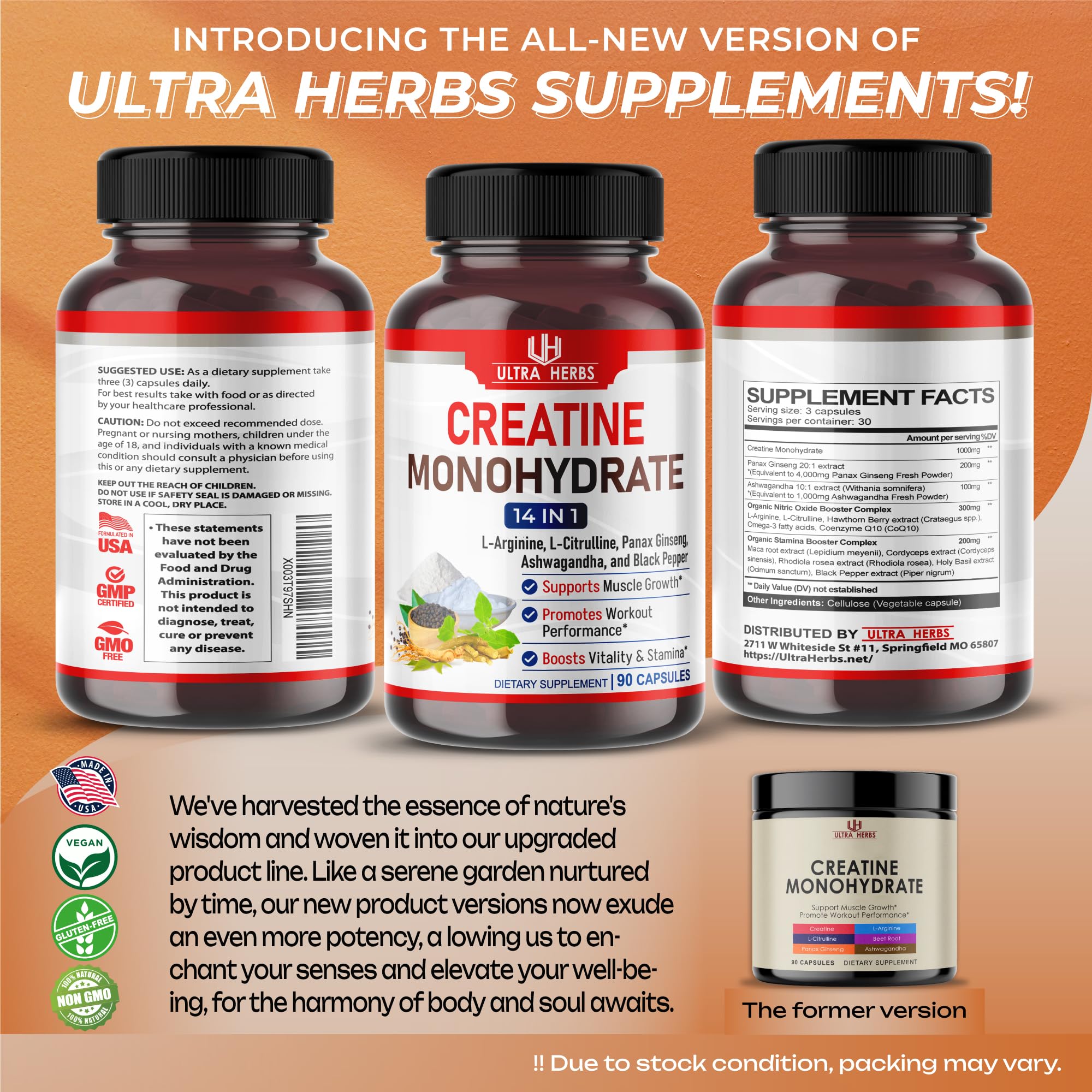 Foto 7 pulgar | Suplemento Ultra Herbs Ultra Creatina 9800 Mg Con Ginseng 4000 Mg - Venta Internacional.