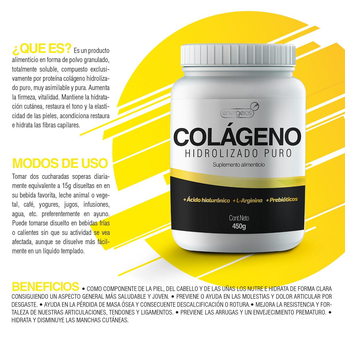 Foto 2 | Colágeno Hidrolizado 450g Pack 2 Meses Antiedad Energeios