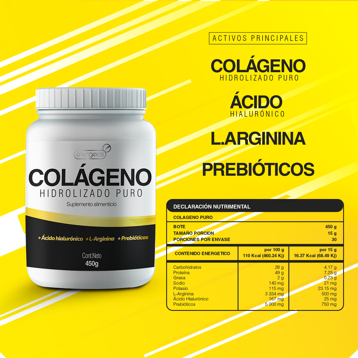 Foto 4 pulgar | Colágeno Hidrolizado 450g Pack 2 Meses Antiedad Energeios