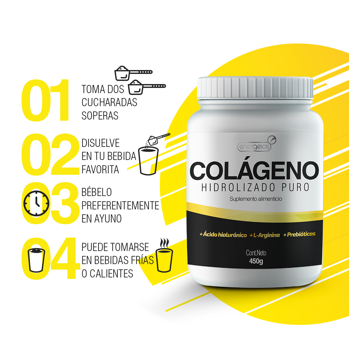 Foto 5 pulgar | Colágeno Hidrolizado 450g Pack 2 Meses Antiedad Energeios