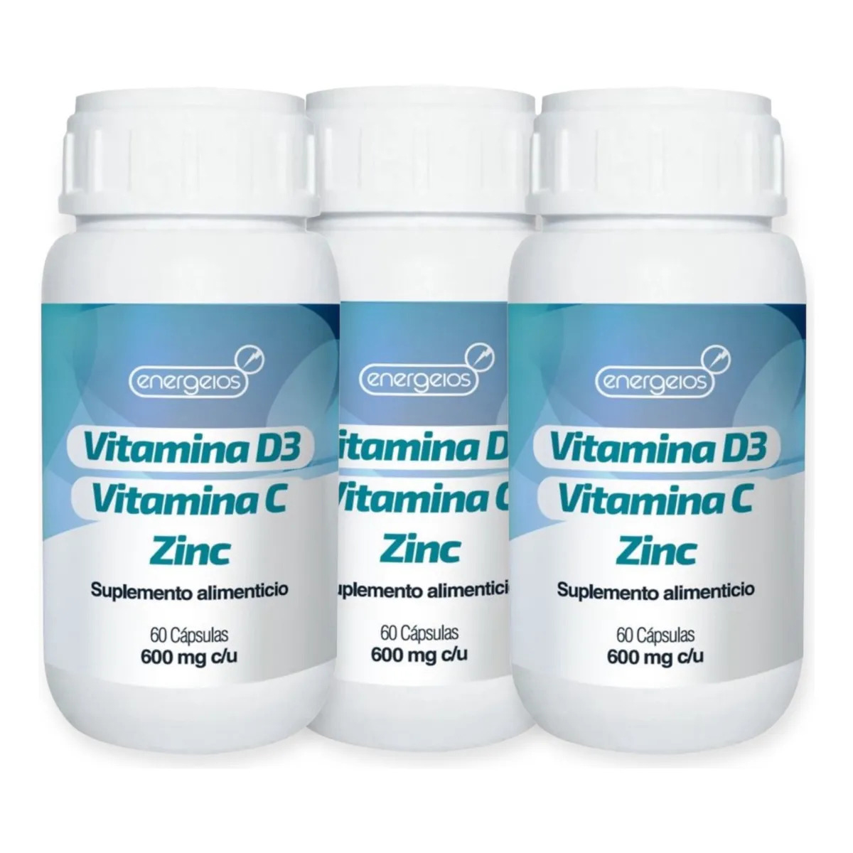 Foto 3 pulgar | Suplemento Vitamina C D3 Y Zinc 3 Frascos Energeios