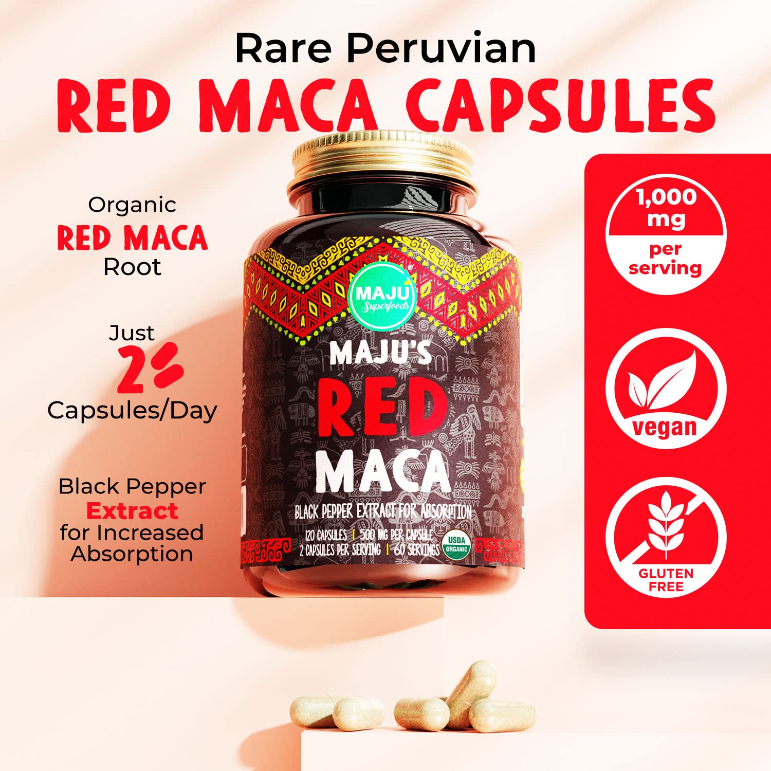 Foto 3 pulgar | Suplemento Maju Organic, Cápsulas De Raíz De Maca Roja, 120 Unidades, Para Mujeres - Venta Internacional.