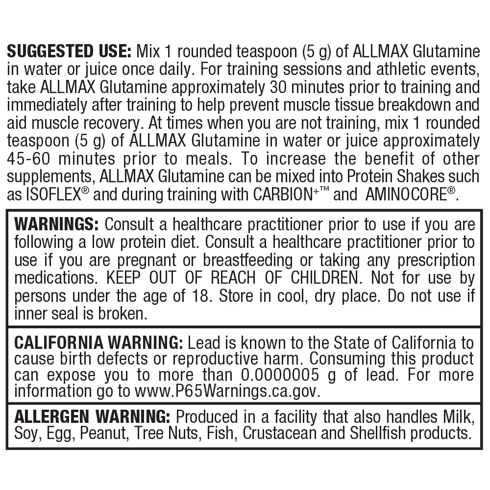 Foto 7 pulgar | Suplemento Allmax Essentials Glutamine En Polvo De 100 G - Venta Internacional.