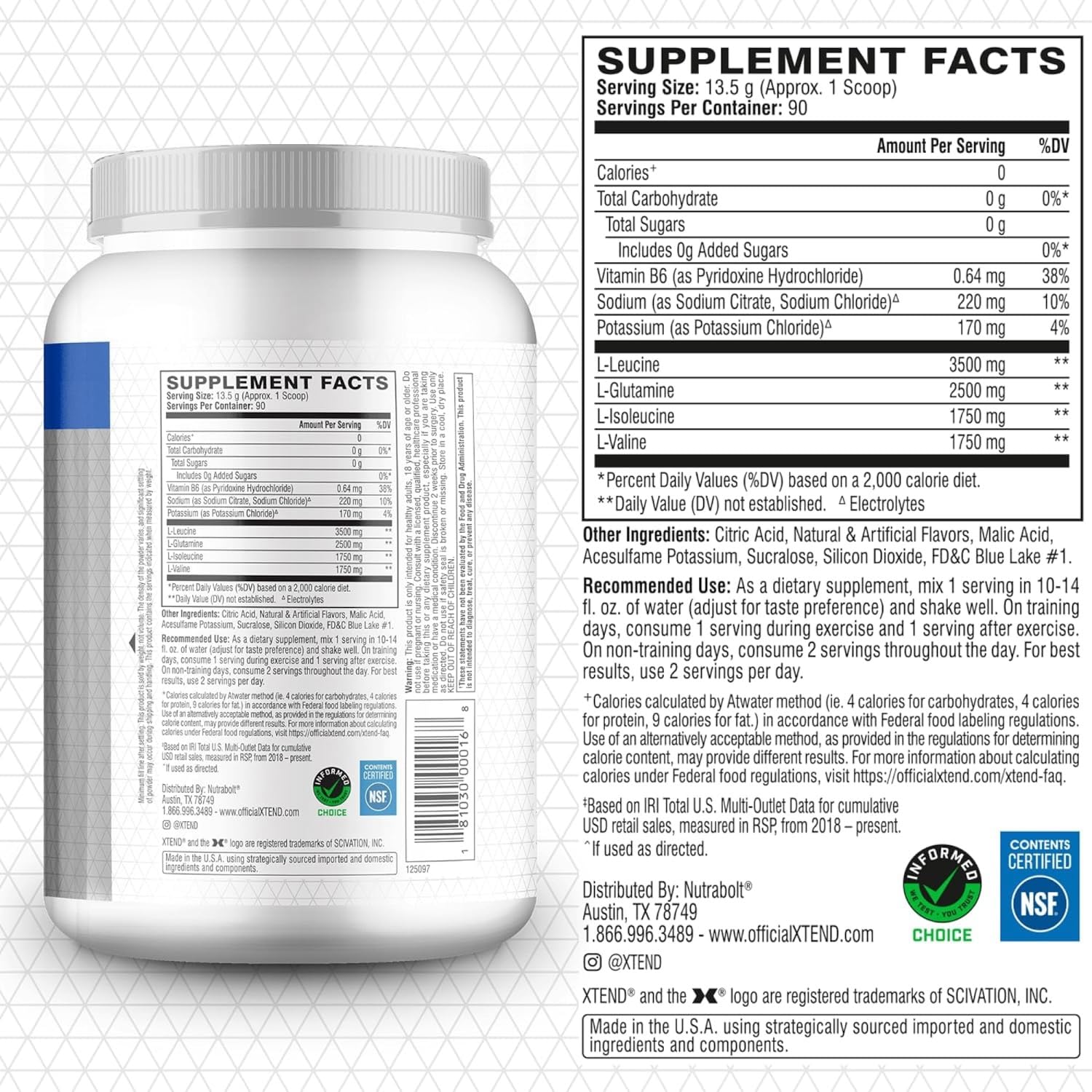 Foto 3 pulgar | Suplemento Xtend Original Bcaa Blue Frambuesa Ice 1260 G - Venta Internacional.