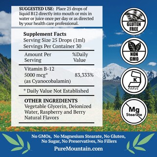 Foto 2 | Gotas De Vitamina B12 Pure Mountain Botanicals 5000 Mcg 30 Ml - Venta Internacional.