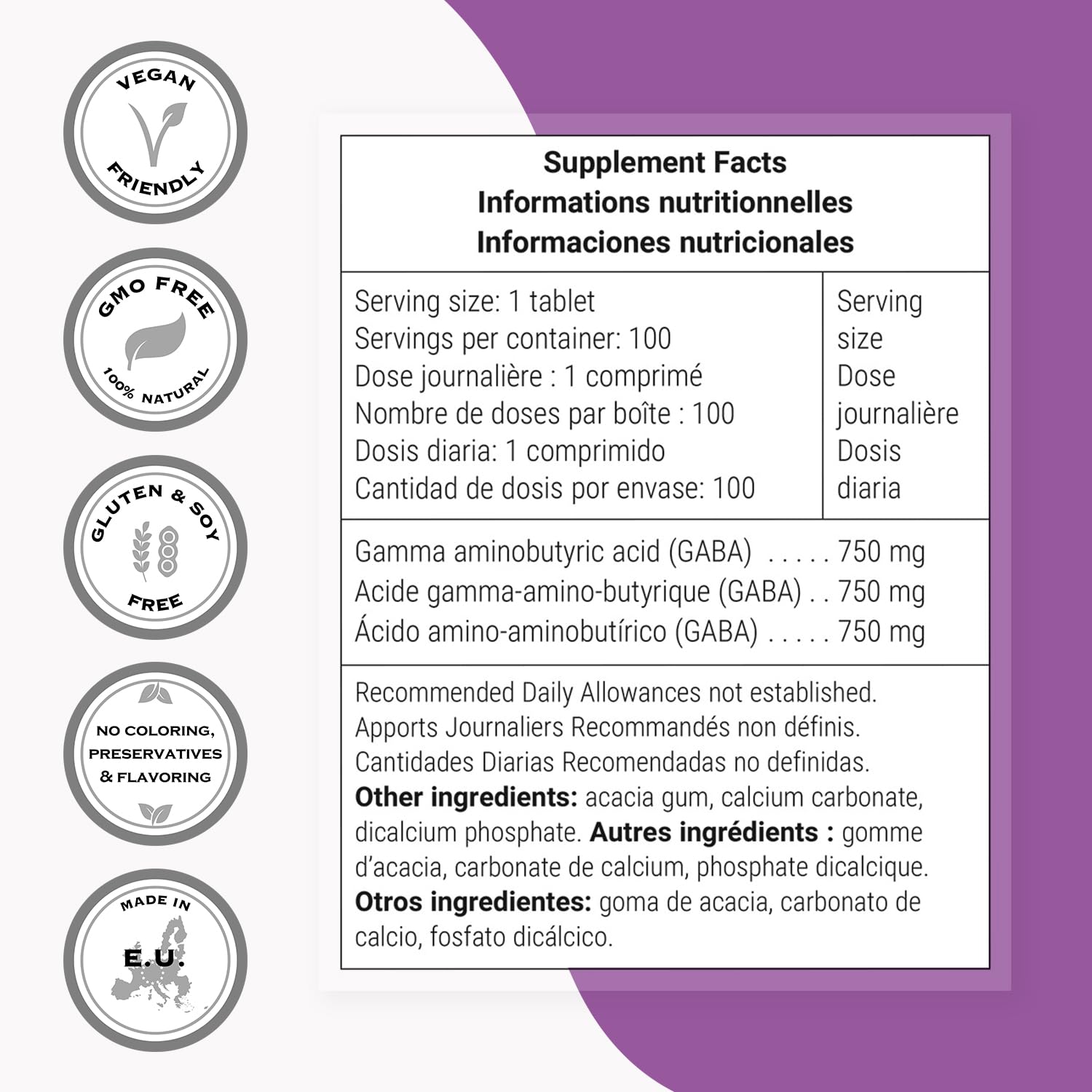 Foto 4 pulgar | Suplemento De Gaba Supersmart Gaba 750 Mg 100 Comprimidos - Venta Internacional.