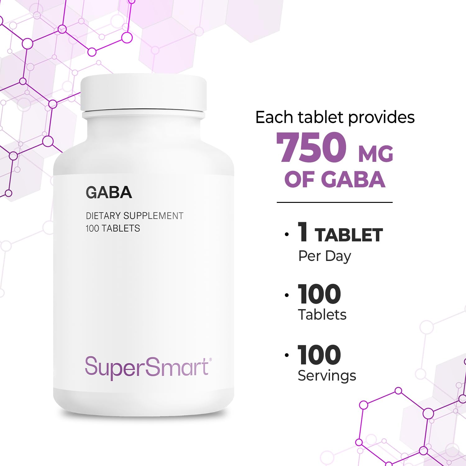 Foto 5 pulgar | Suplemento De Gaba Supersmart Gaba 750 Mg 100 Comprimidos - Venta Internacional.