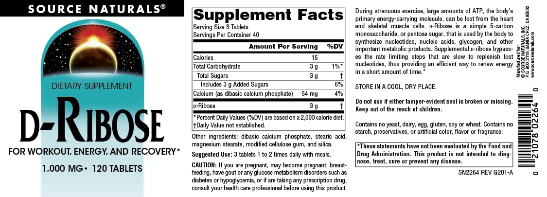 Foto 5 pulgar | Supplement Source Naturals D-ribose 120 Comprimidos Para Hacer Ejercicio - Venta Internacional.