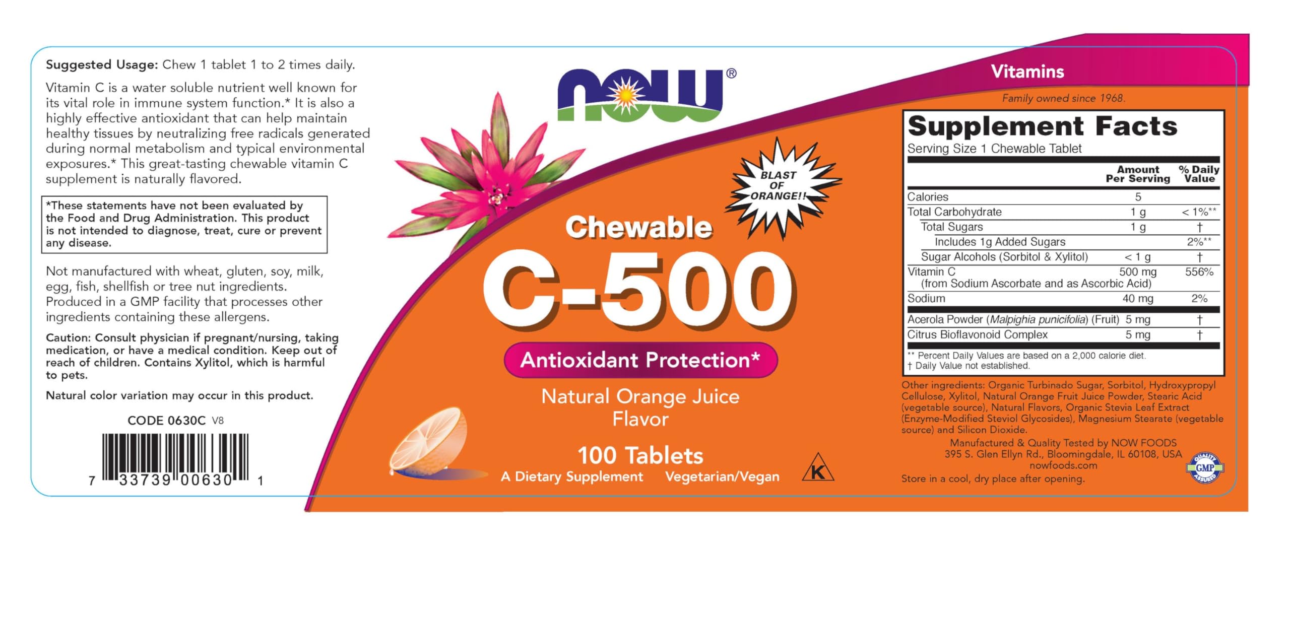 Foto 3 pulgar | Suplemento Now Foods De Vitamina C-500, Naranja Masticable, 100 Comprimidos - Venta Internacional.