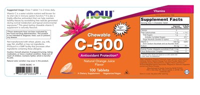 Foto 2 | Suplemento Now Foods De Vitamina C-500, Naranja Masticable, 100 Comprimidos - Venta Internacional.