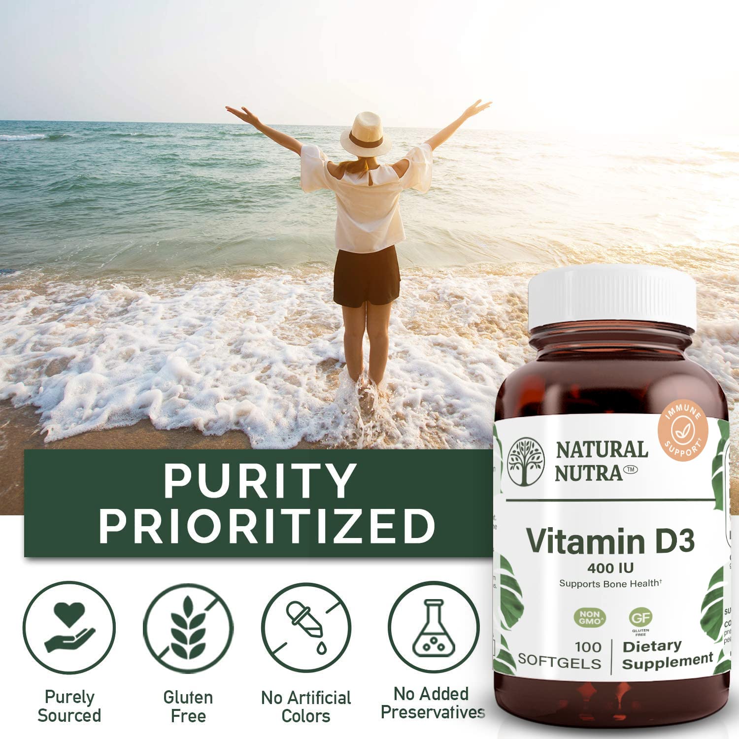 Foto 4 | Cápsulas Blandas Supreme Vitamina D3 400 Ui Natural Nutra 100 Cápsulas Blandas - Venta Internacional.